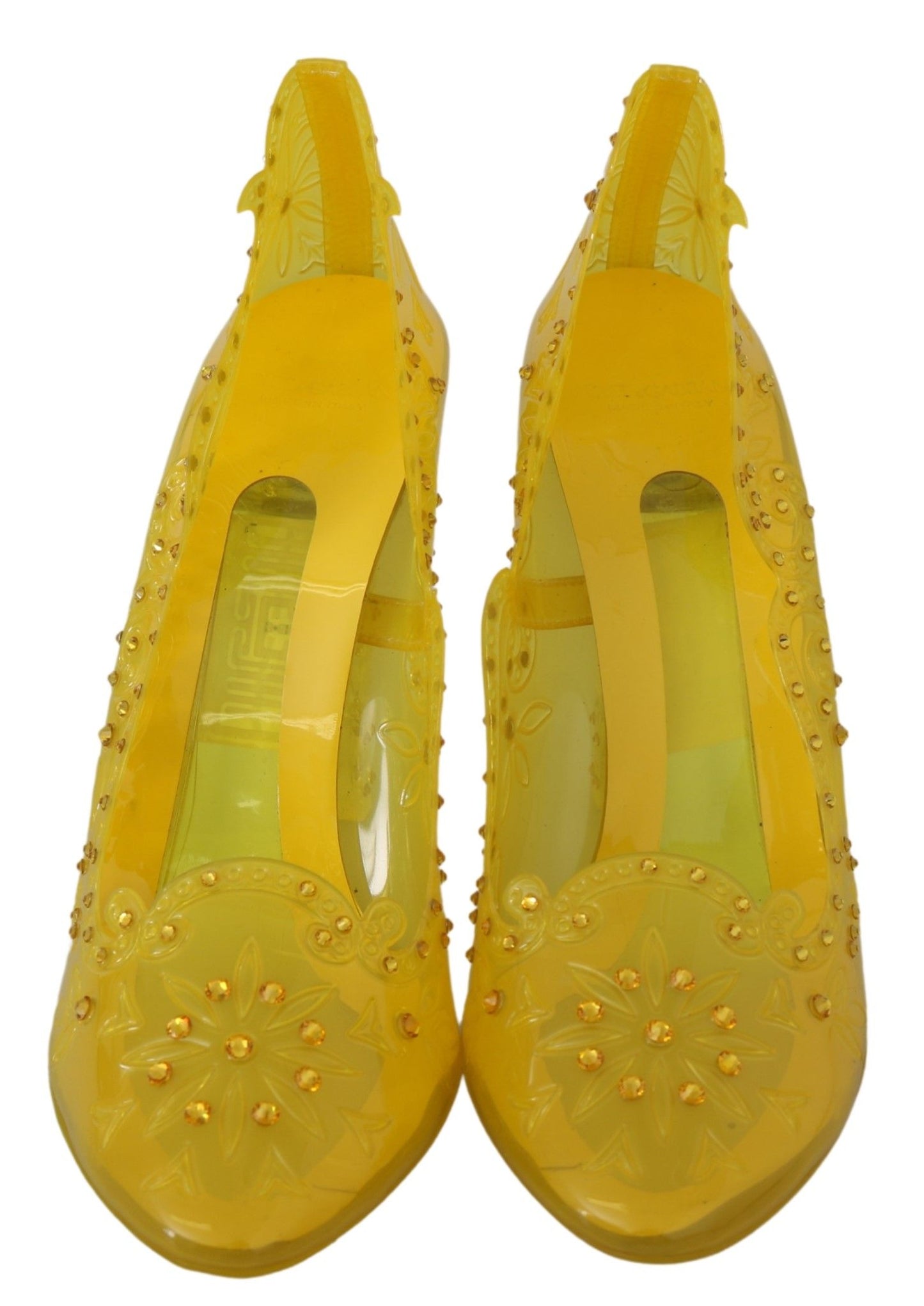 Dolce & Gabbana Yellow Floral Crystal CINDERELLA Heels Shoes