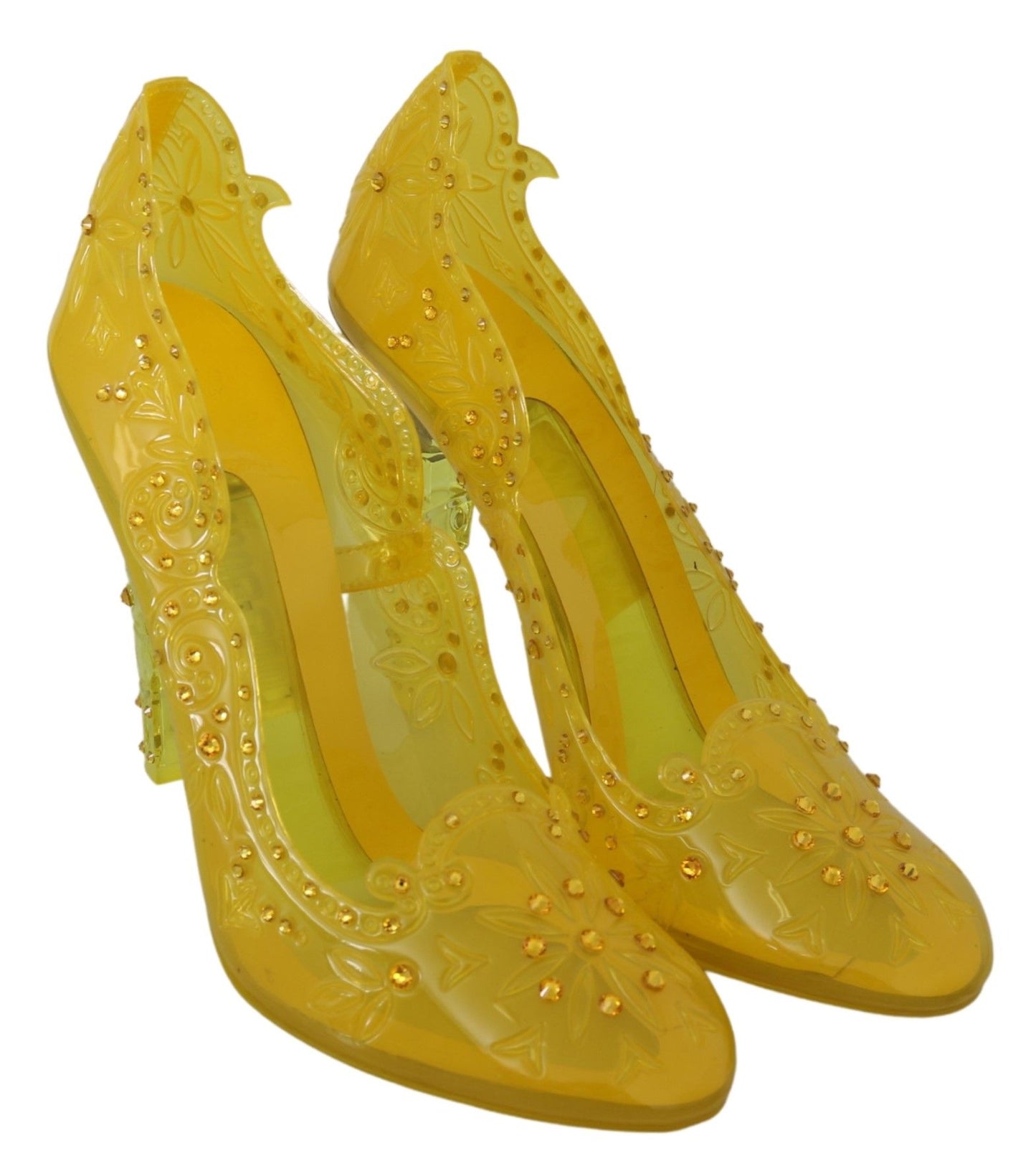 Dolce & Gabbana Yellow Floral Crystal CINDERELLA Heels Shoes