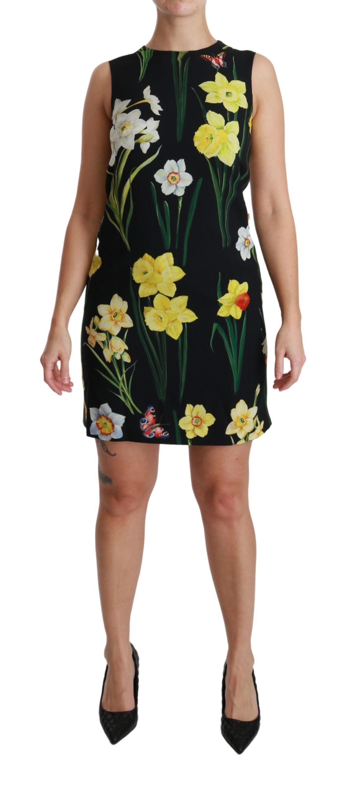 Dolce & Gabbana Black Floral Sleeveless Sheath Mini Dress