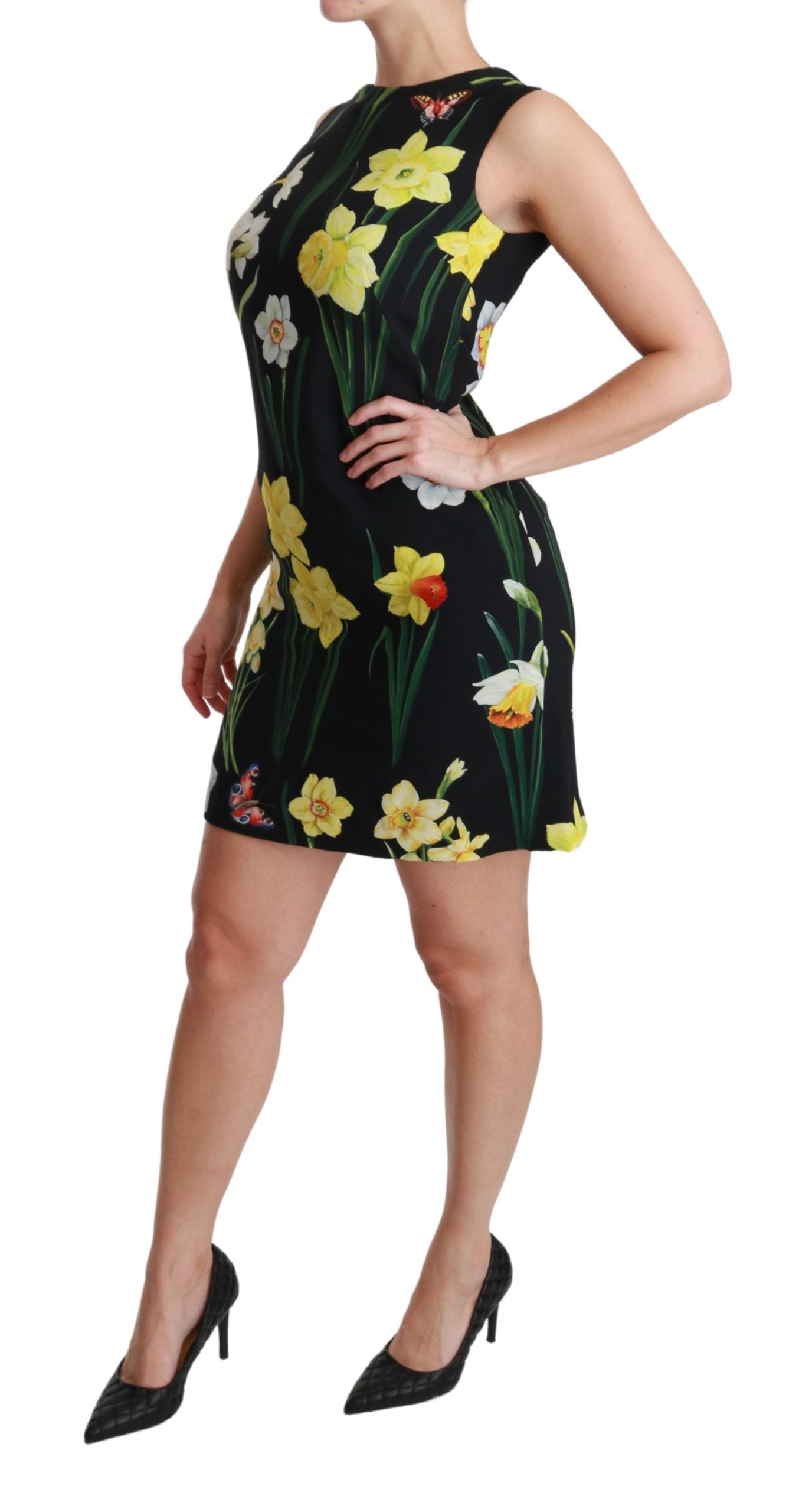 Dolce & Gabbana Black Floral Sleeveless Sheath Mini Dress