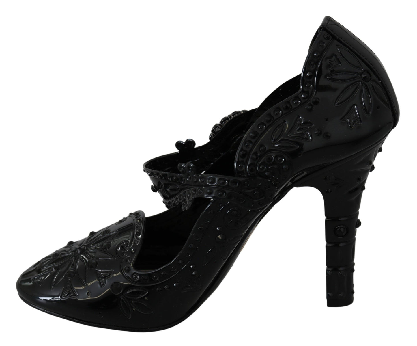 Dolce & Gabbana Black Floral Crystal CINDERELLA Heels Shoes