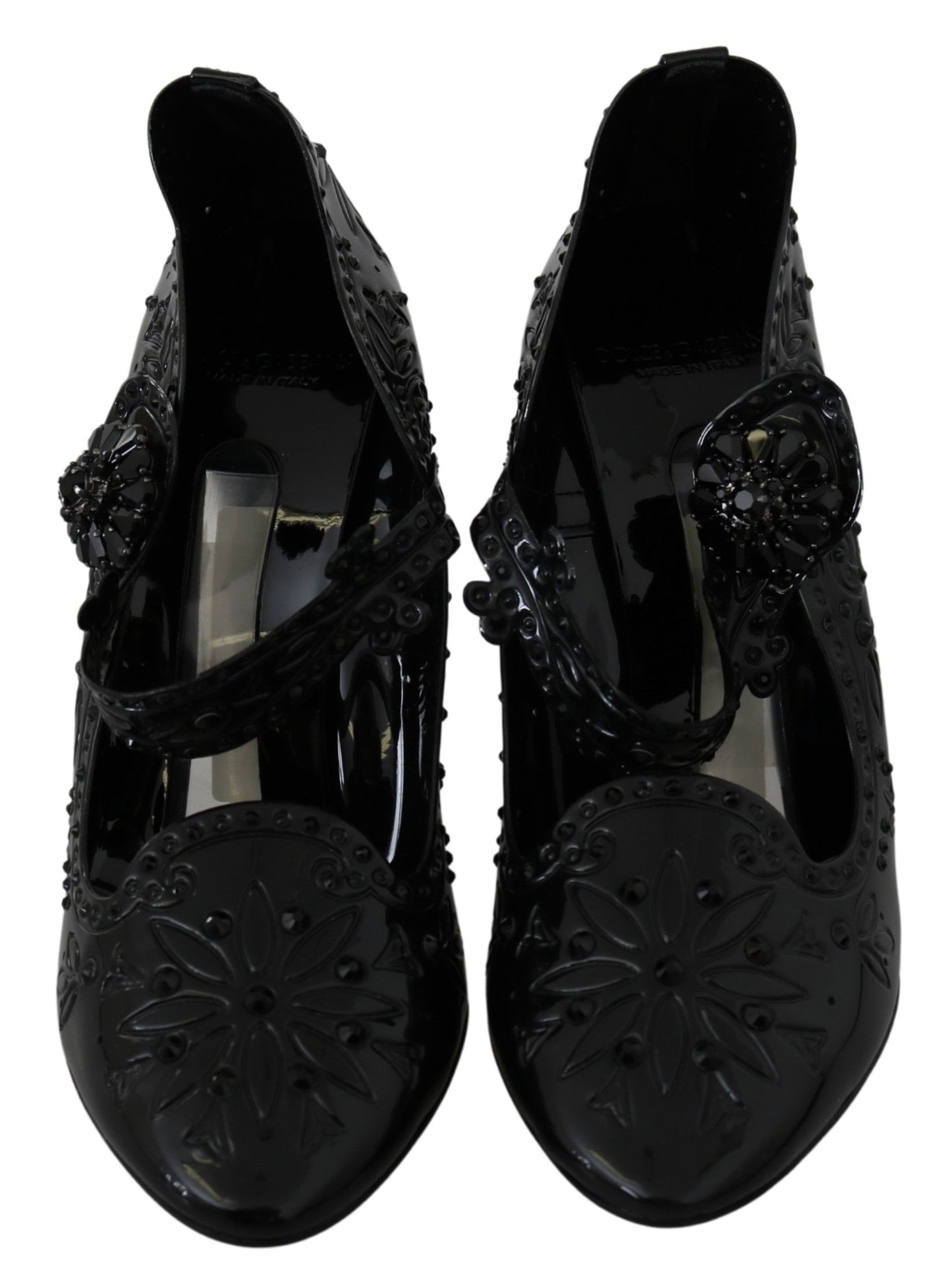 Dolce & Gabbana Black Floral Crystal CINDERELLA Heels Shoes