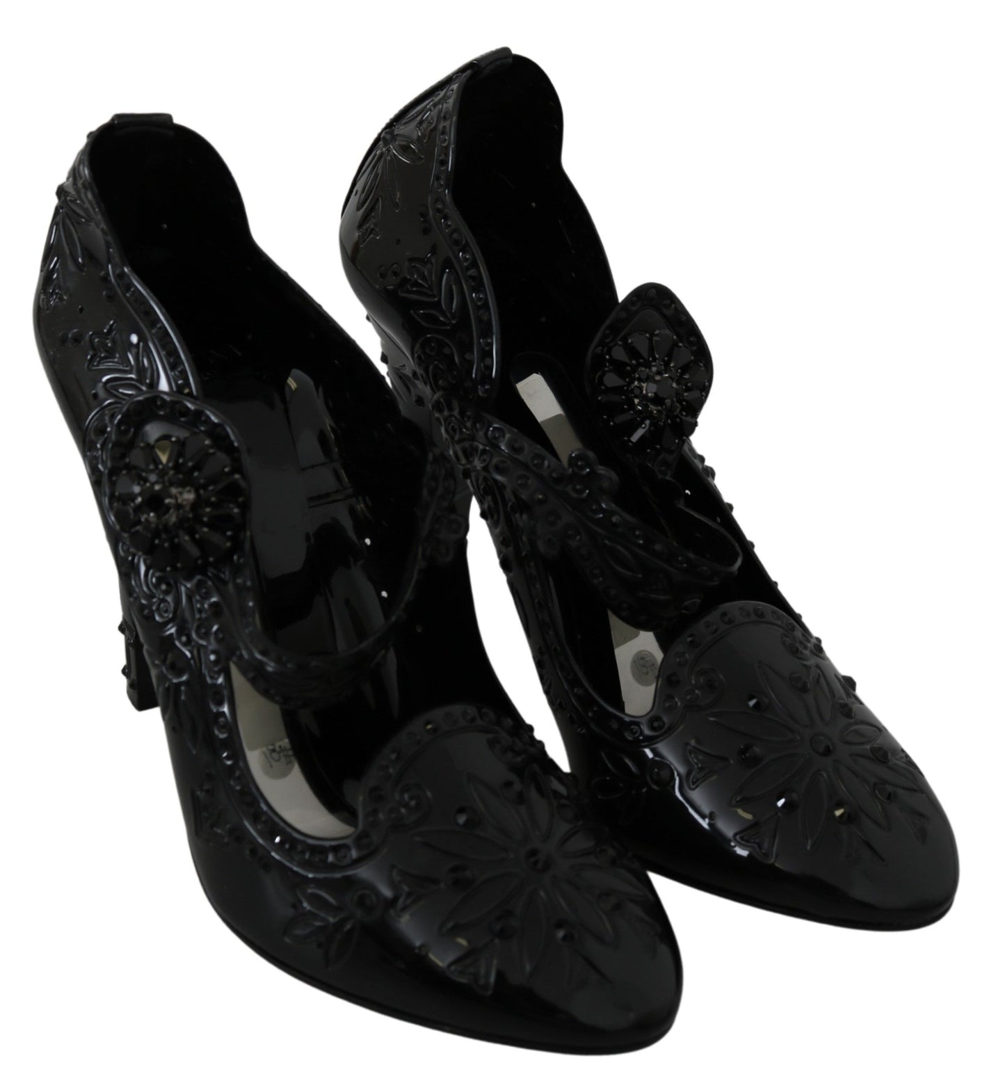 Dolce & Gabbana Black Floral Crystal CINDERELLA Heels Shoes