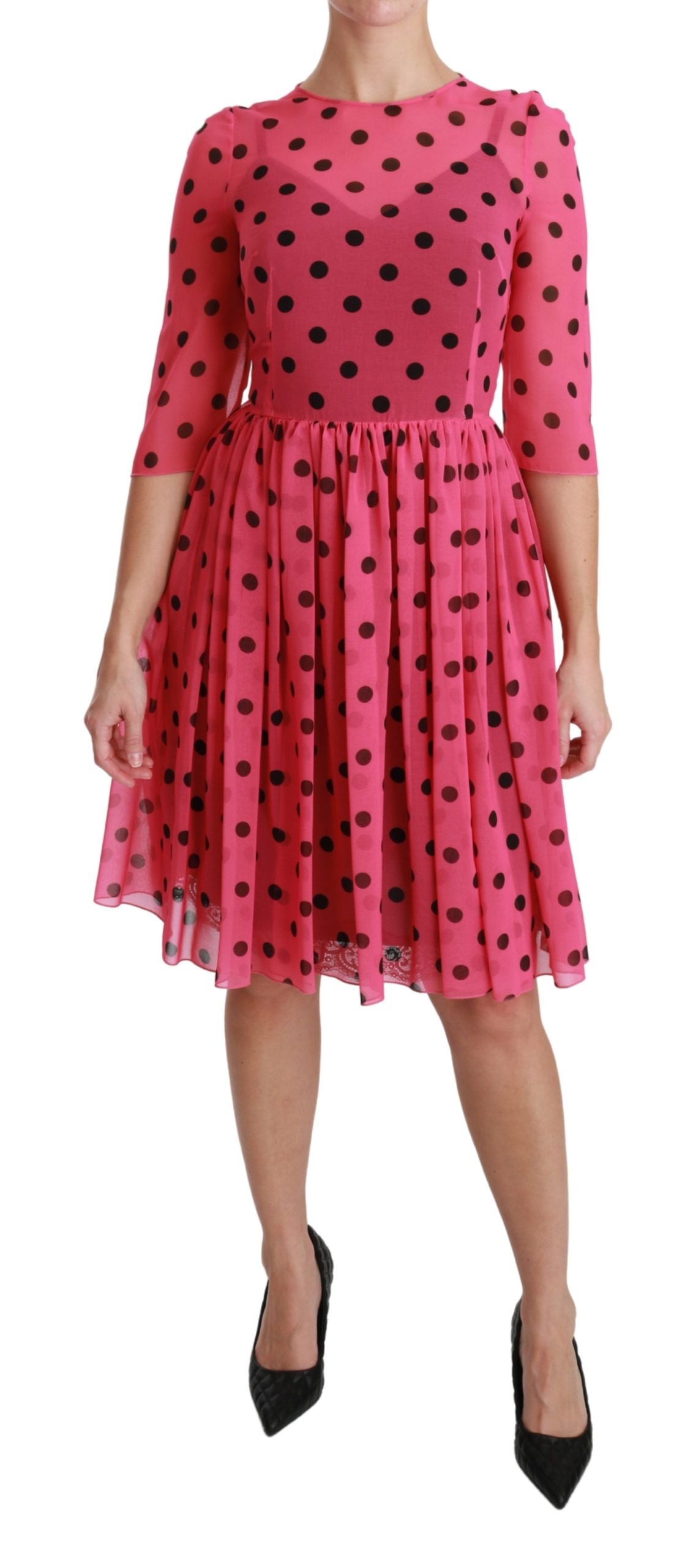 Dolce & Gabbana Pink Polka Dots A-line Knee Length Dress