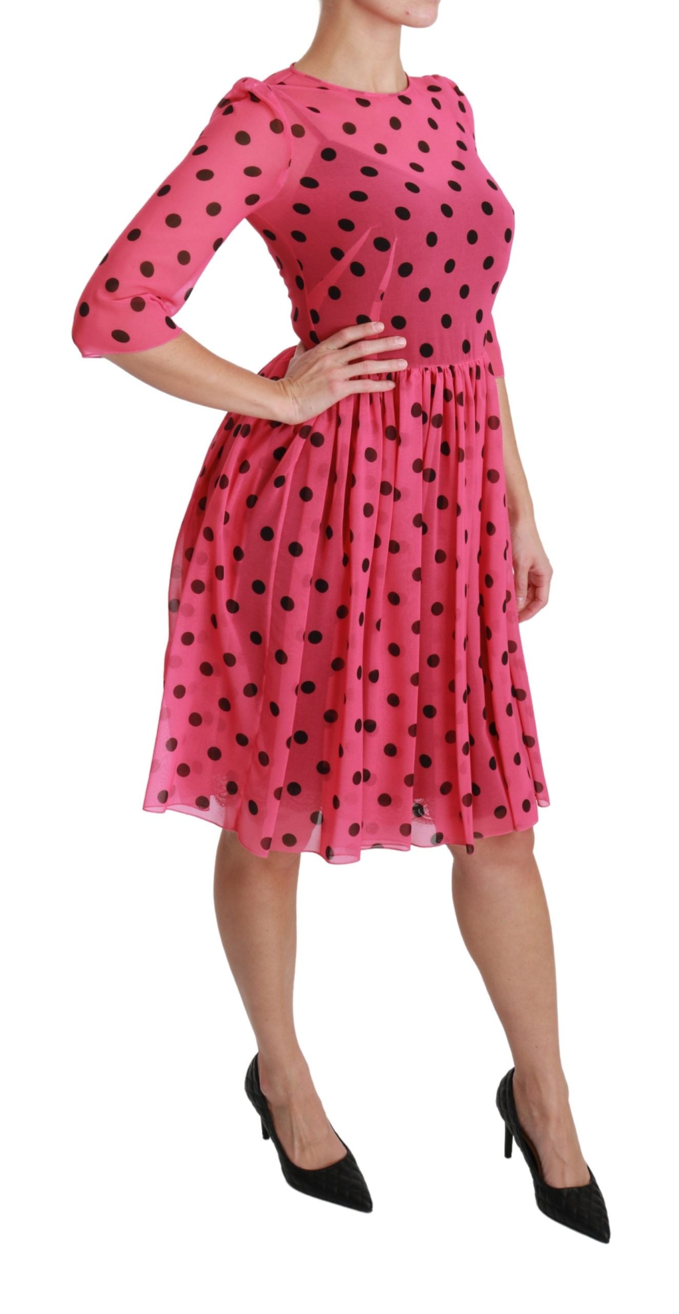 Dolce & Gabbana Pink Polka Dots A-line Knee Length Dress