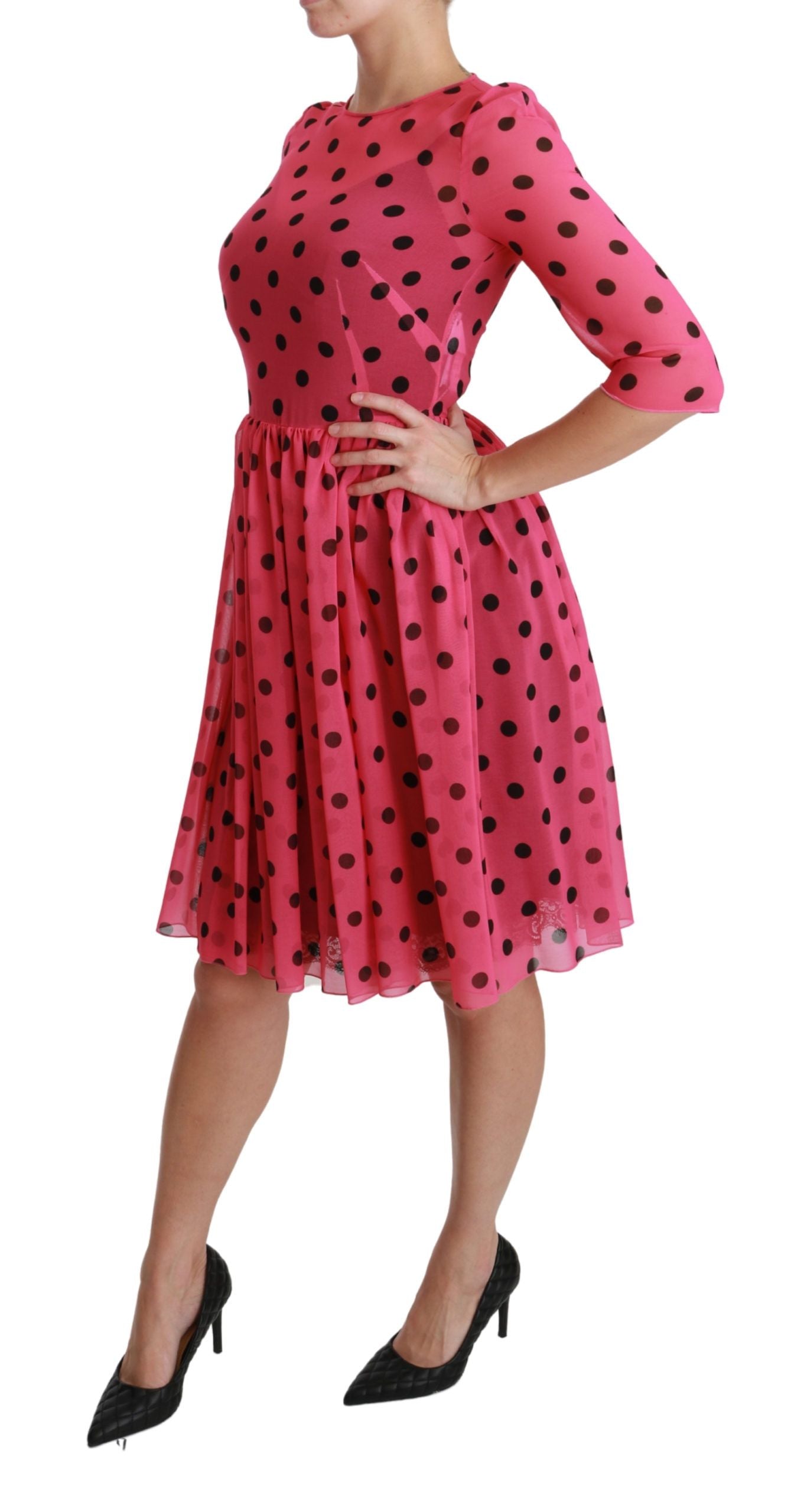 Dolce & Gabbana Pink Polka Dots A-line Knee Length Dress