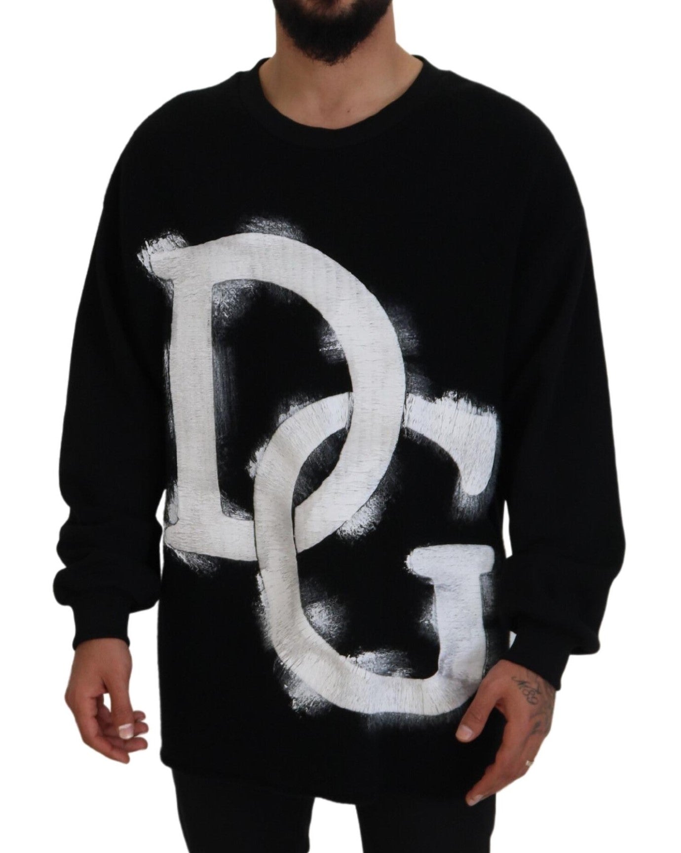 Dolce & Gabbana Black DG Logo Cotton Pullover Sweater