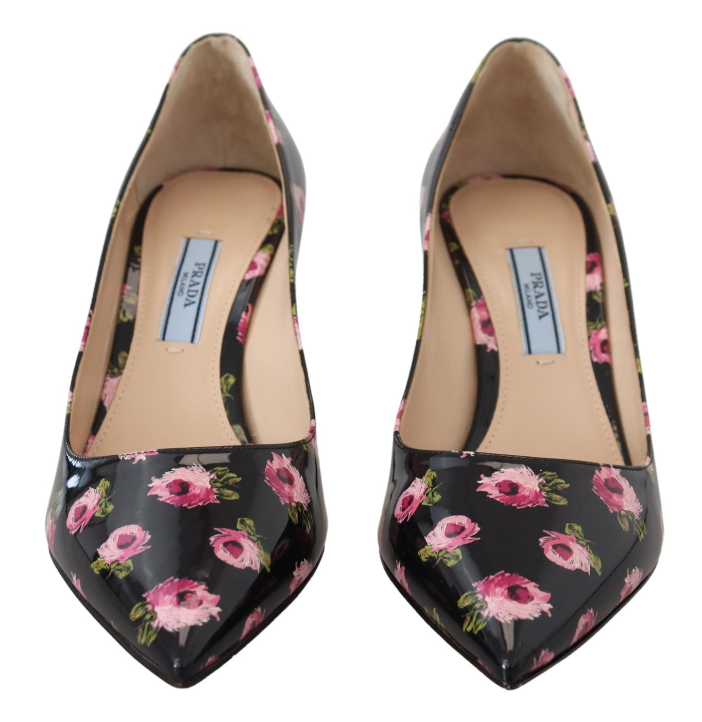 Prada Black Leather Floral Heels Stilettos Pumps