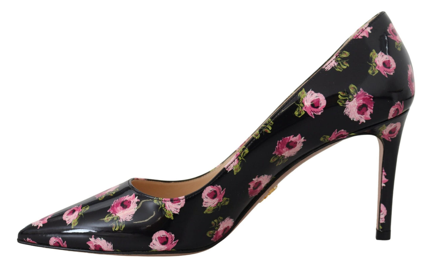 Prada Black Leather Floral Heels Stilettos Pumps