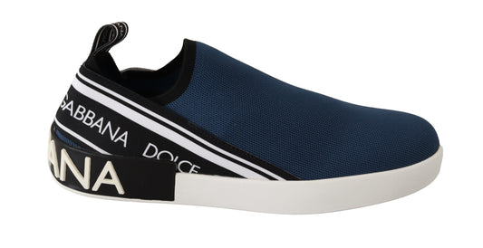 Dolce & Gabbana Blue Stretch Flats Logo Loafers Sneakers Shoes