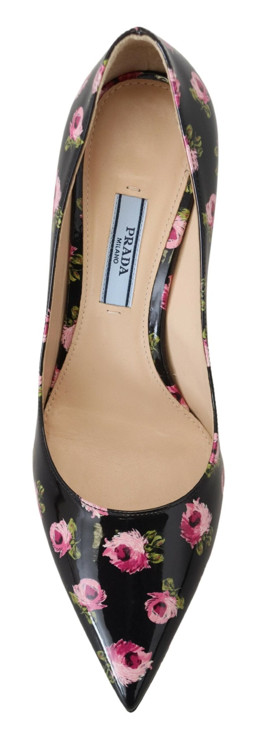 Prada Black Leather Floral Heels Stilettos Pumps