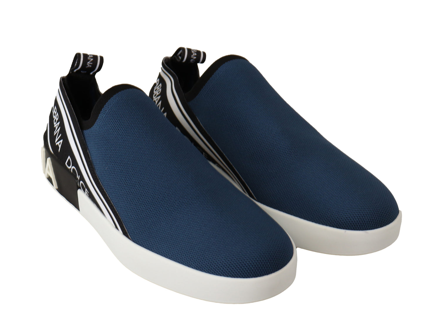 Dolce & Gabbana Blue Stretch Flats Logo Loafers Sneakers Shoes