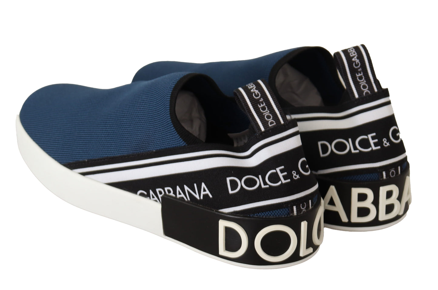 Dolce & Gabbana Blue Stretch Flats Logo Loafers Sneakers Shoes