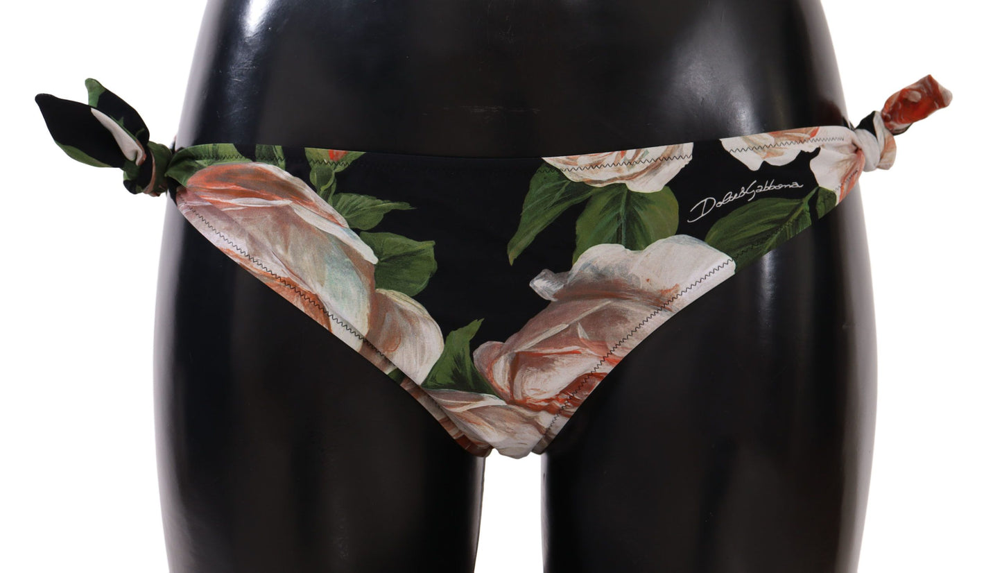 Dolce & Gabbana Black Roses Print Swimsuit Bikini Bottom Swimwear