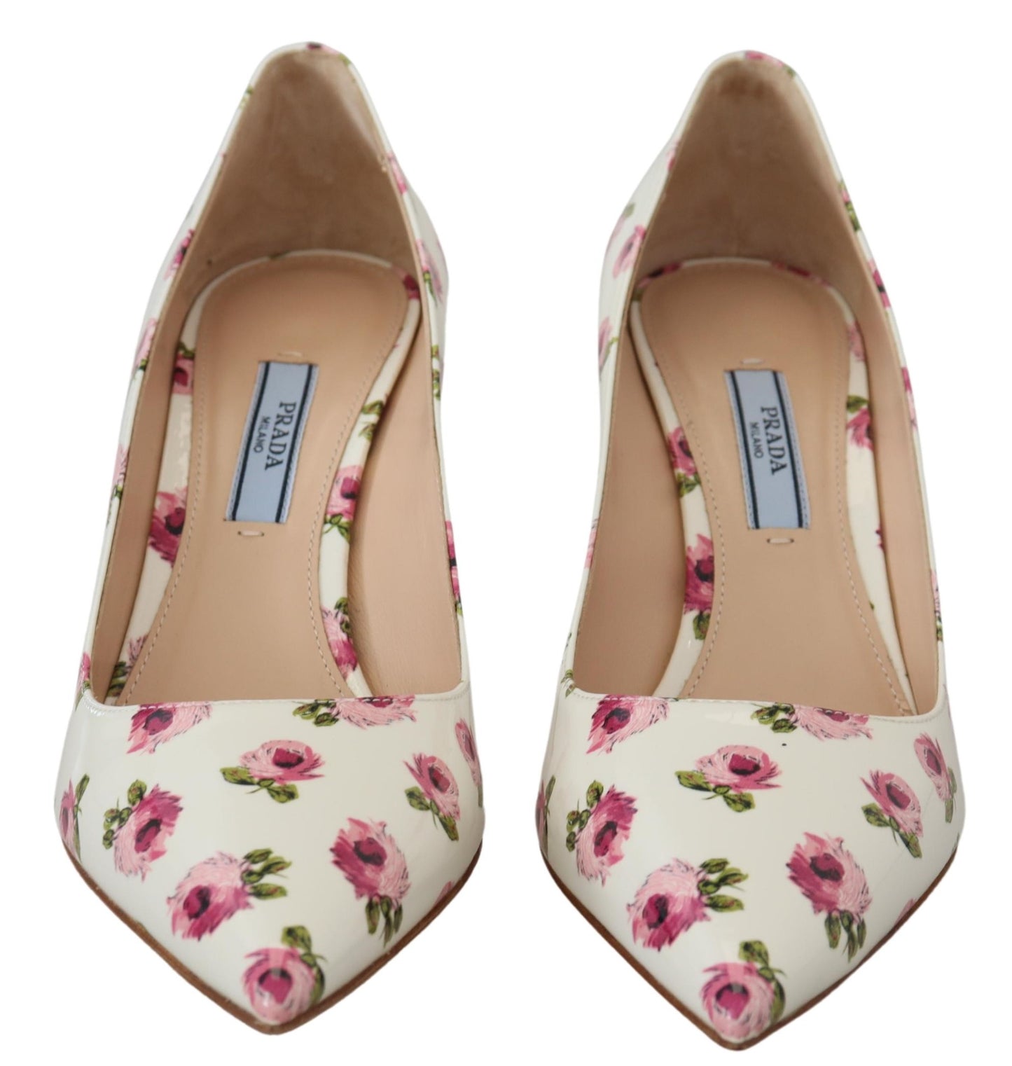 Prada White Leather Floral Heels Stilettos Pumps