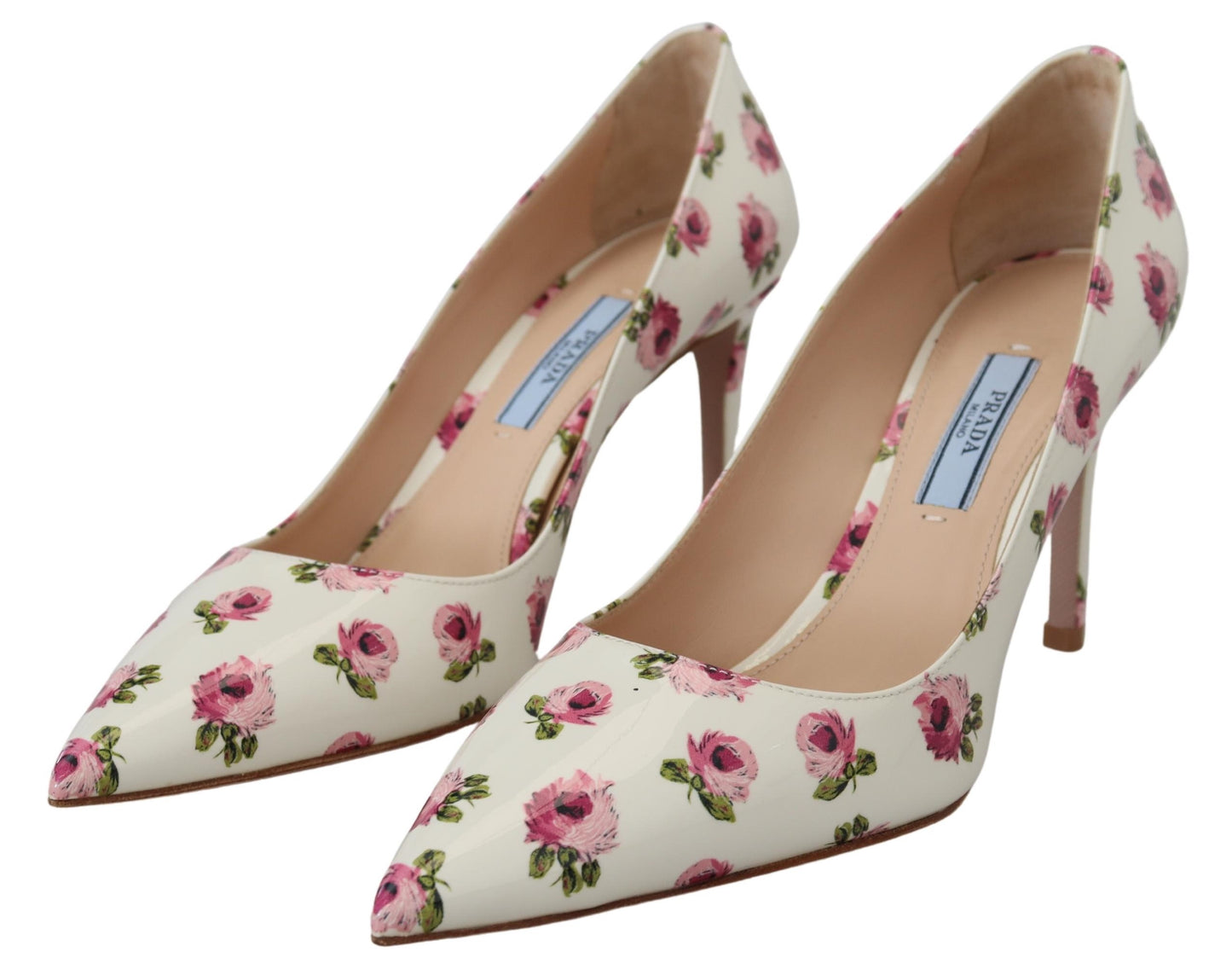 Prada White Leather Floral Heels Stilettos Pumps