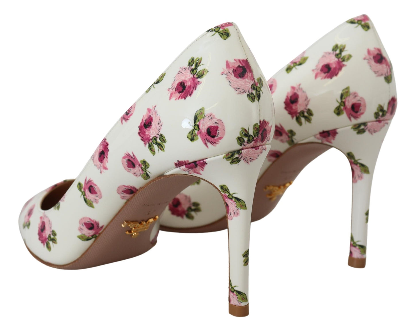 Prada White Leather Floral Heels Stilettos Pumps