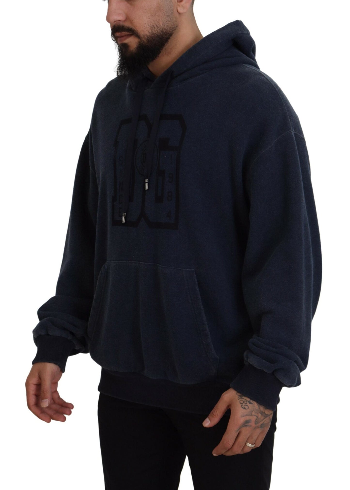 Dolce & Gabbana Dark Blue Cotton Hooded Sweatshirt Sweater