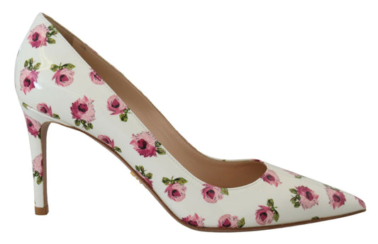 Prada White Leather Floral Heels Stilettos Pumps