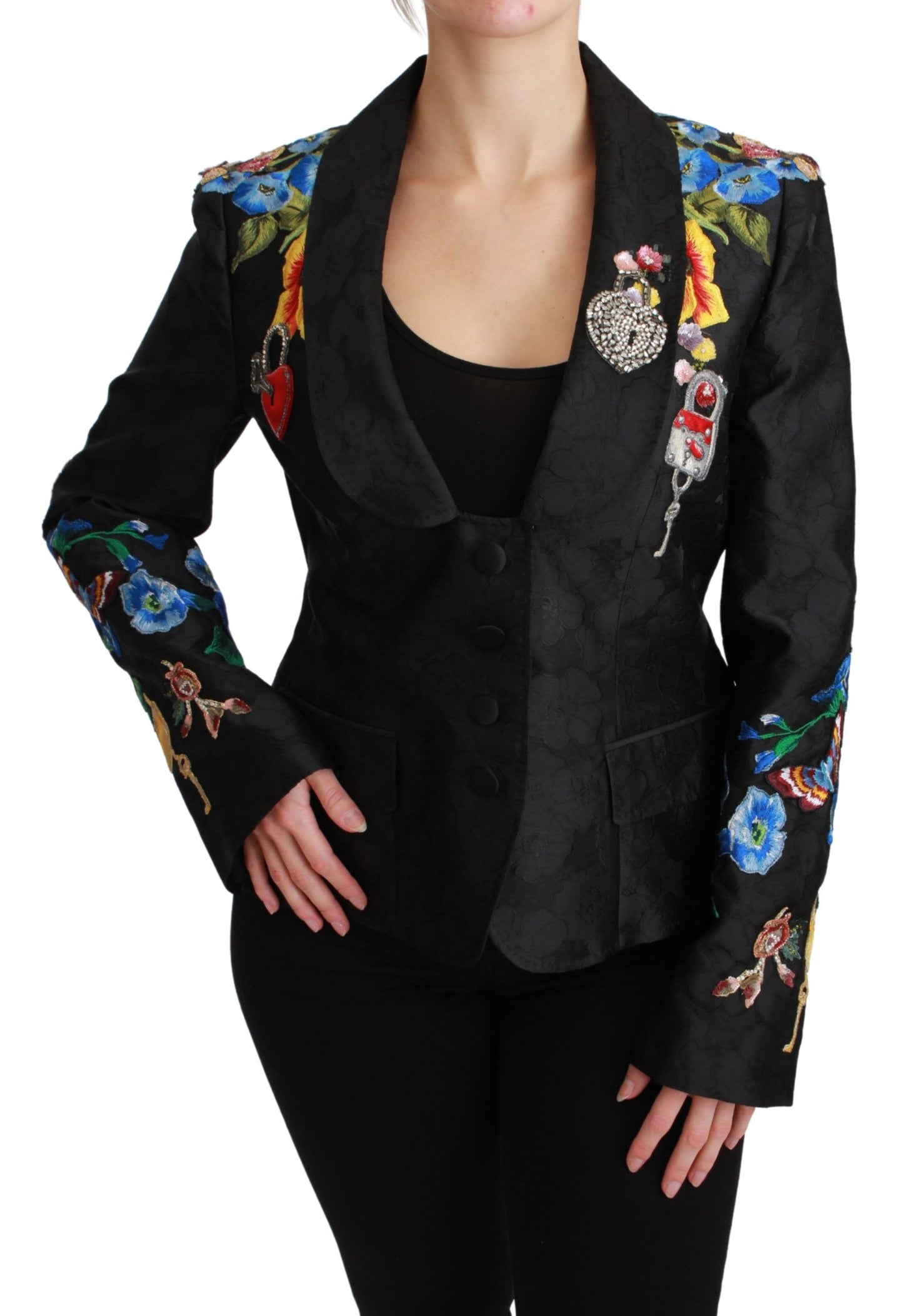 Dolce & Gabbana Black Brocade Crystal Blazer Jacket