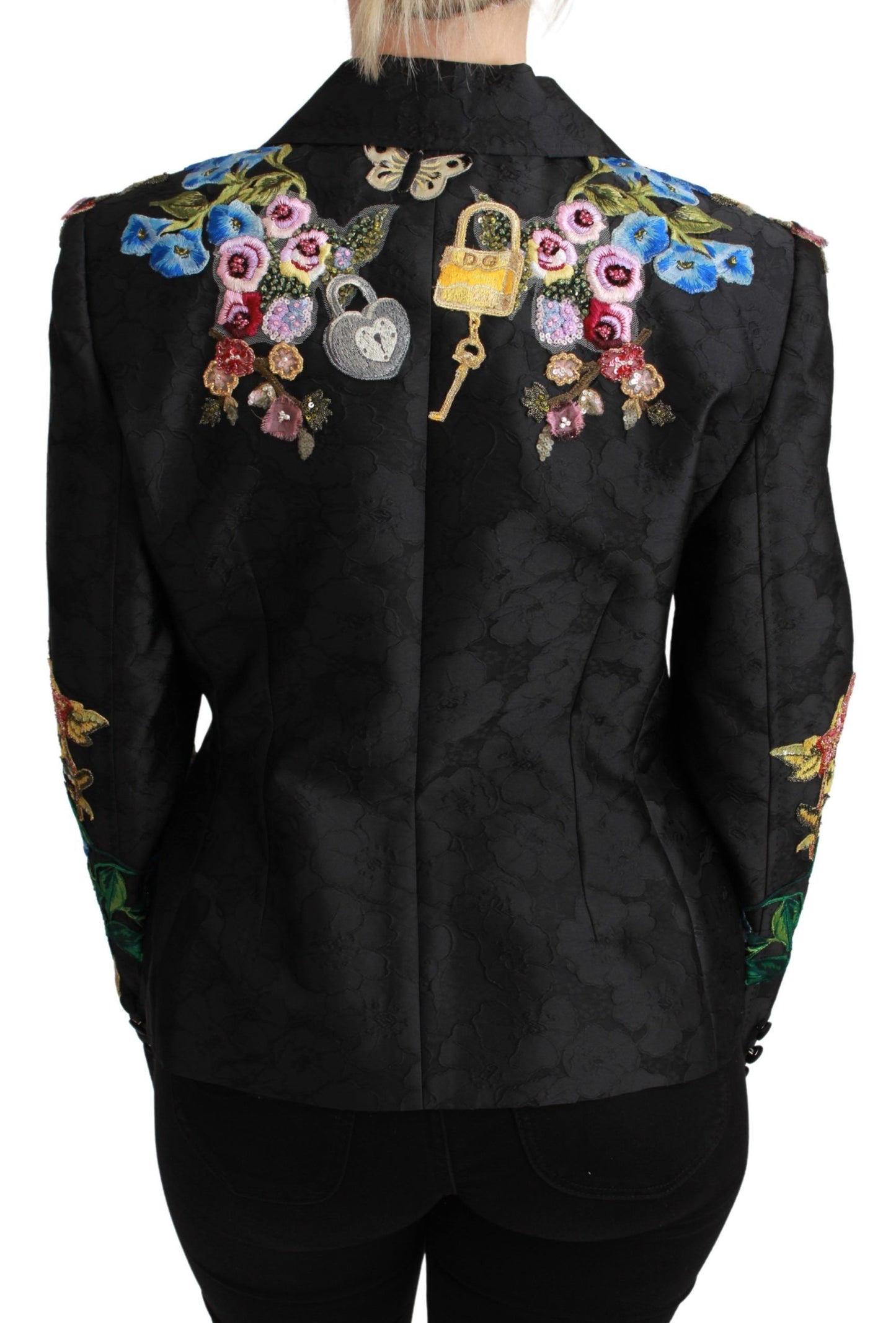 Dolce & Gabbana Black Brocade Crystal Blazer Jacket