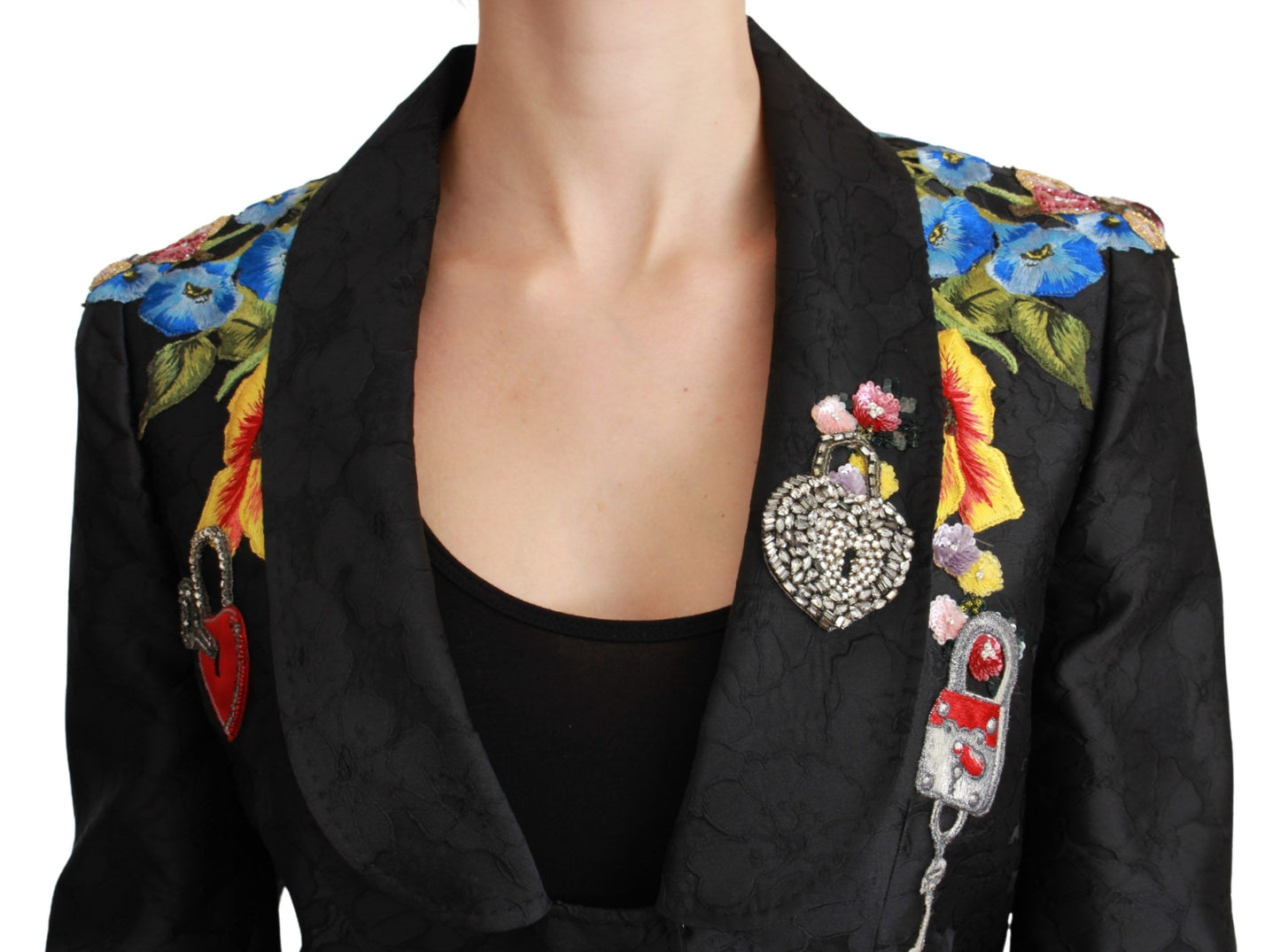 Dolce & Gabbana Black Brocade Crystal Blazer Jacket