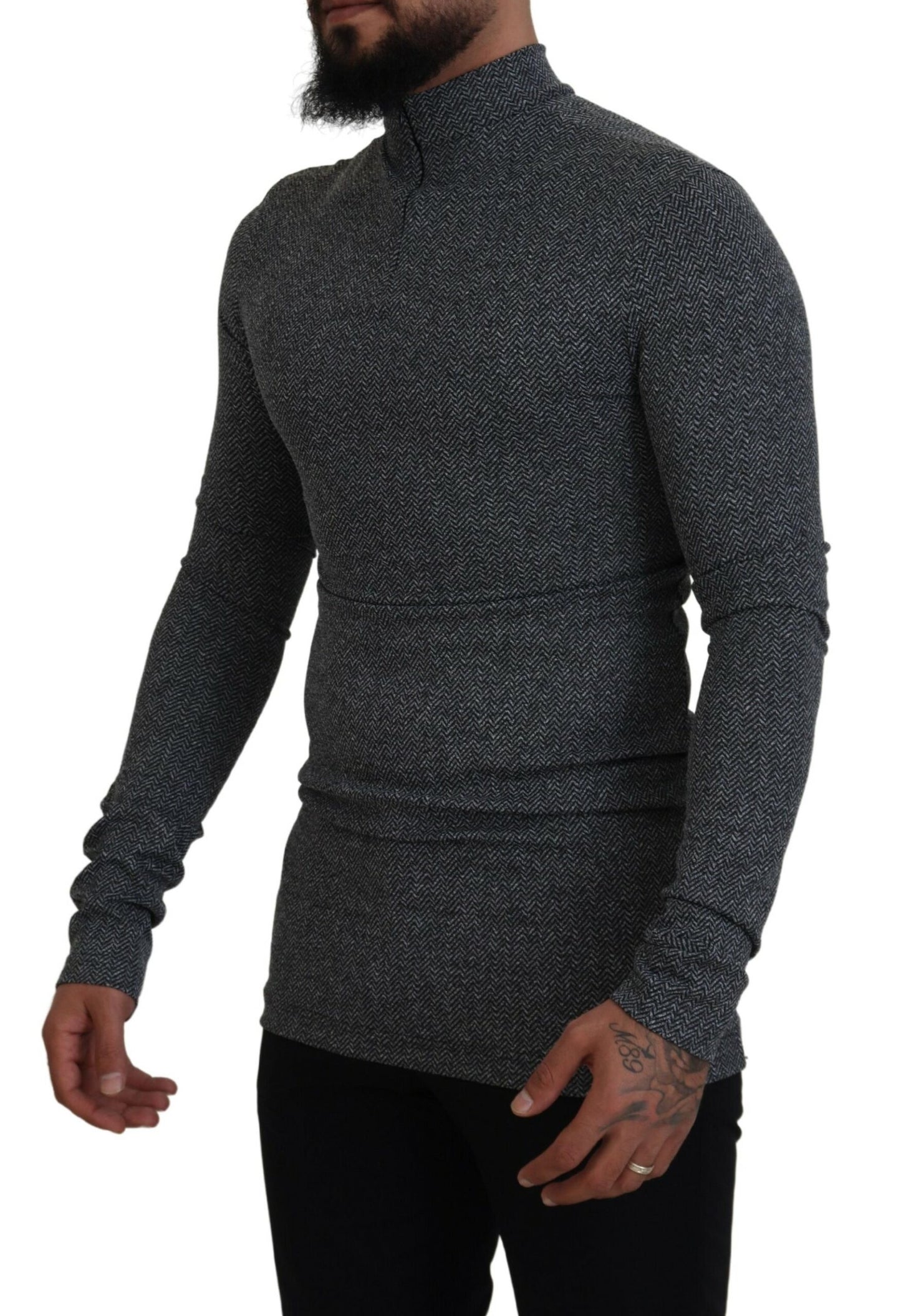 Dolce & Gabbana Dark Gray Nylon Turtleneck Pullover Sweater