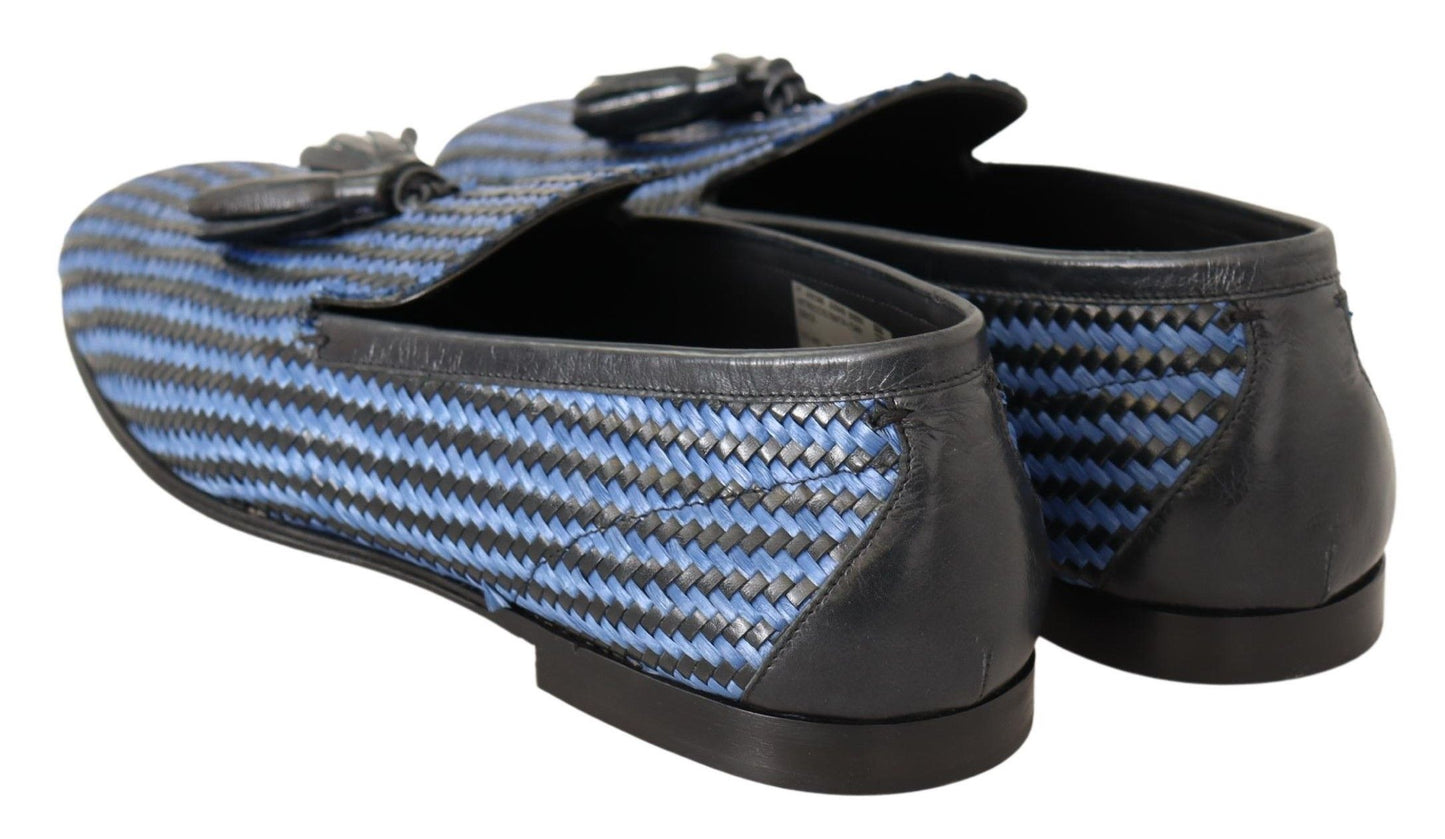 Dolce & Gabbana Blue Woven Leather Tassel Loafers Shoes