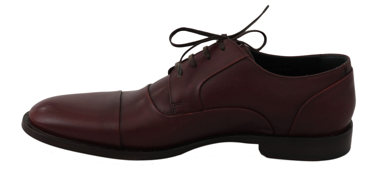 Dolce & Gabbana Red Bordeaux Leather Derby Formal Shoes