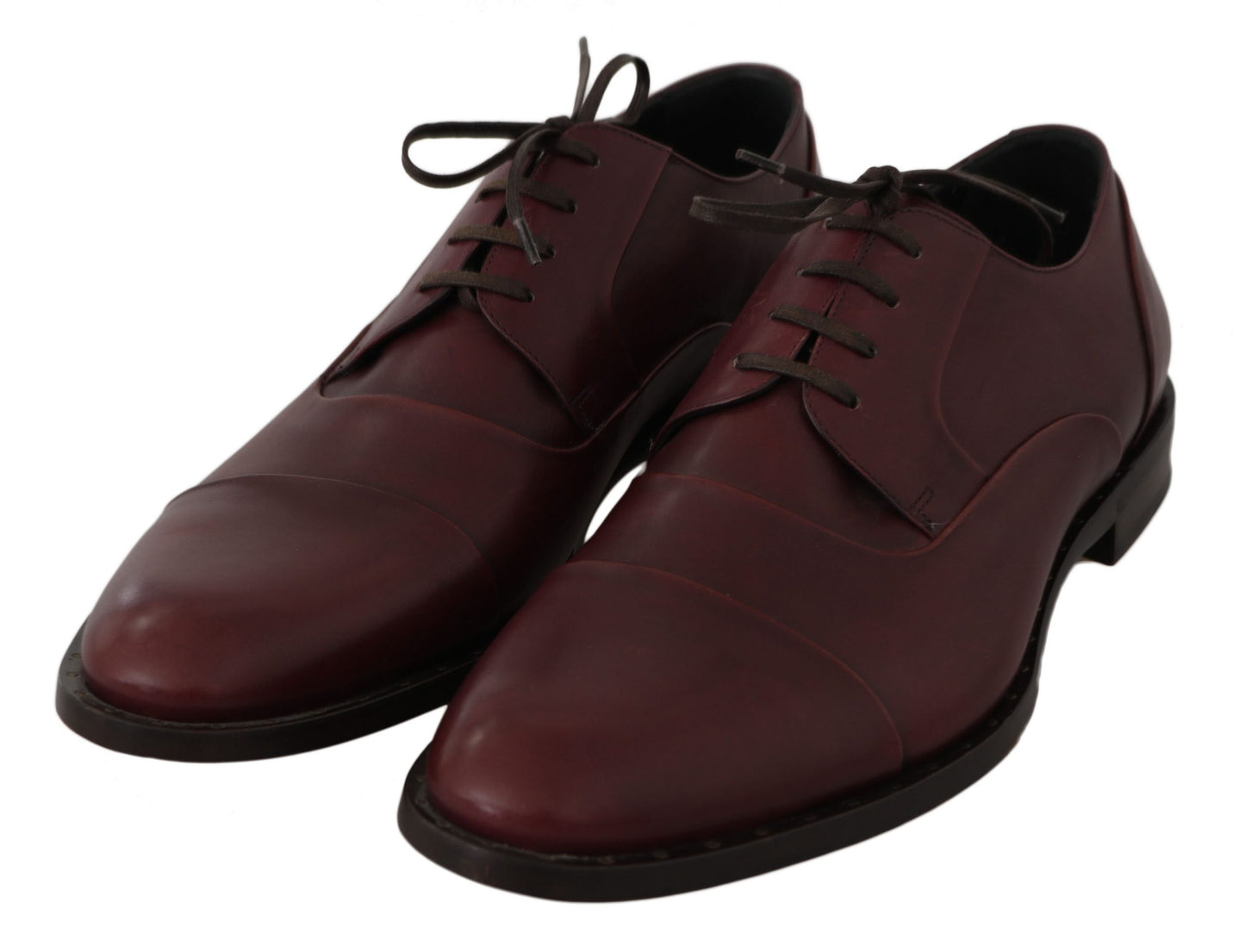 Dolce & Gabbana Red Bordeaux Leather Derby Formal Shoes