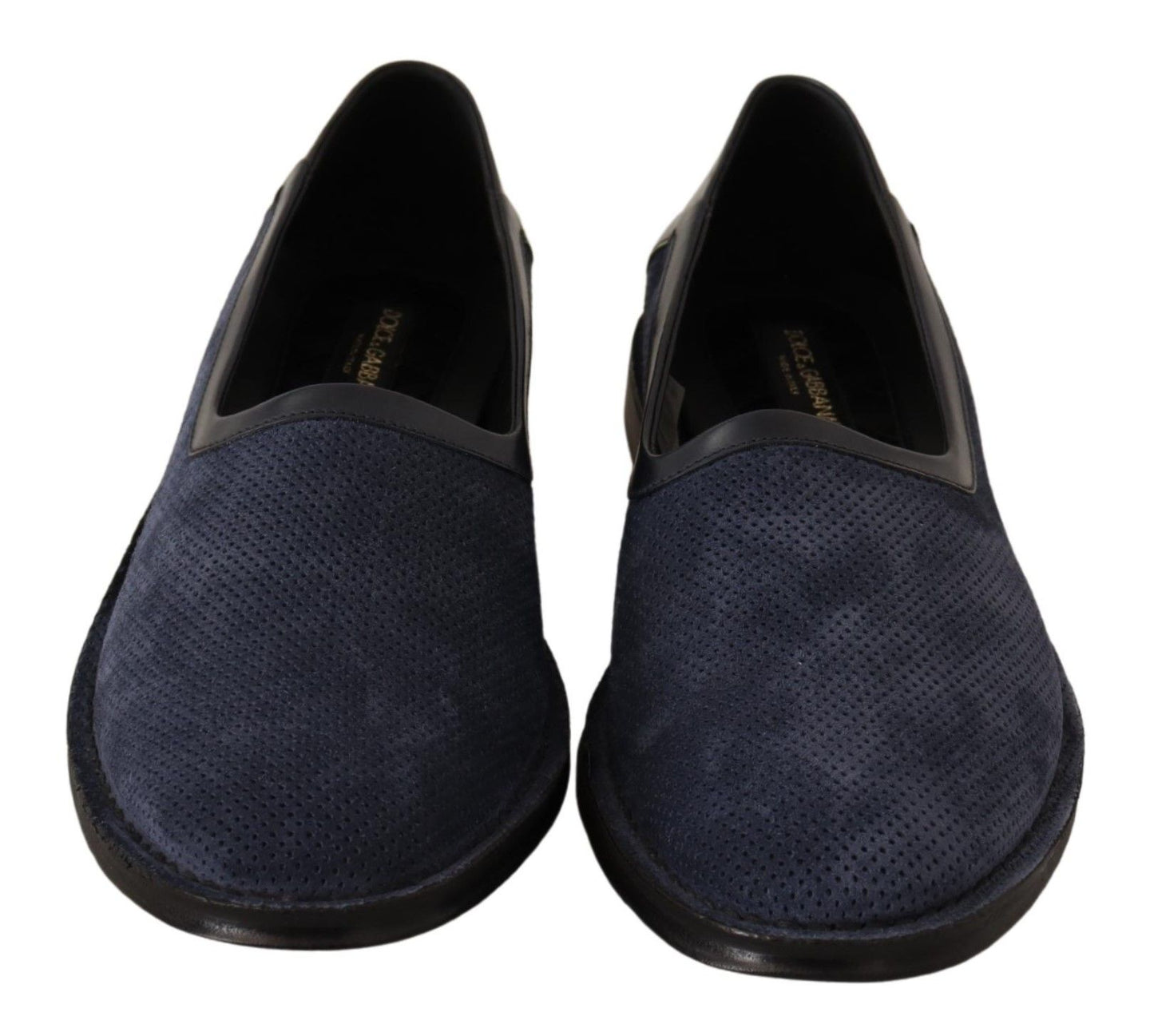 Dolce & Gabbana Blue Leather Perforated Slip On Loafers Shoes