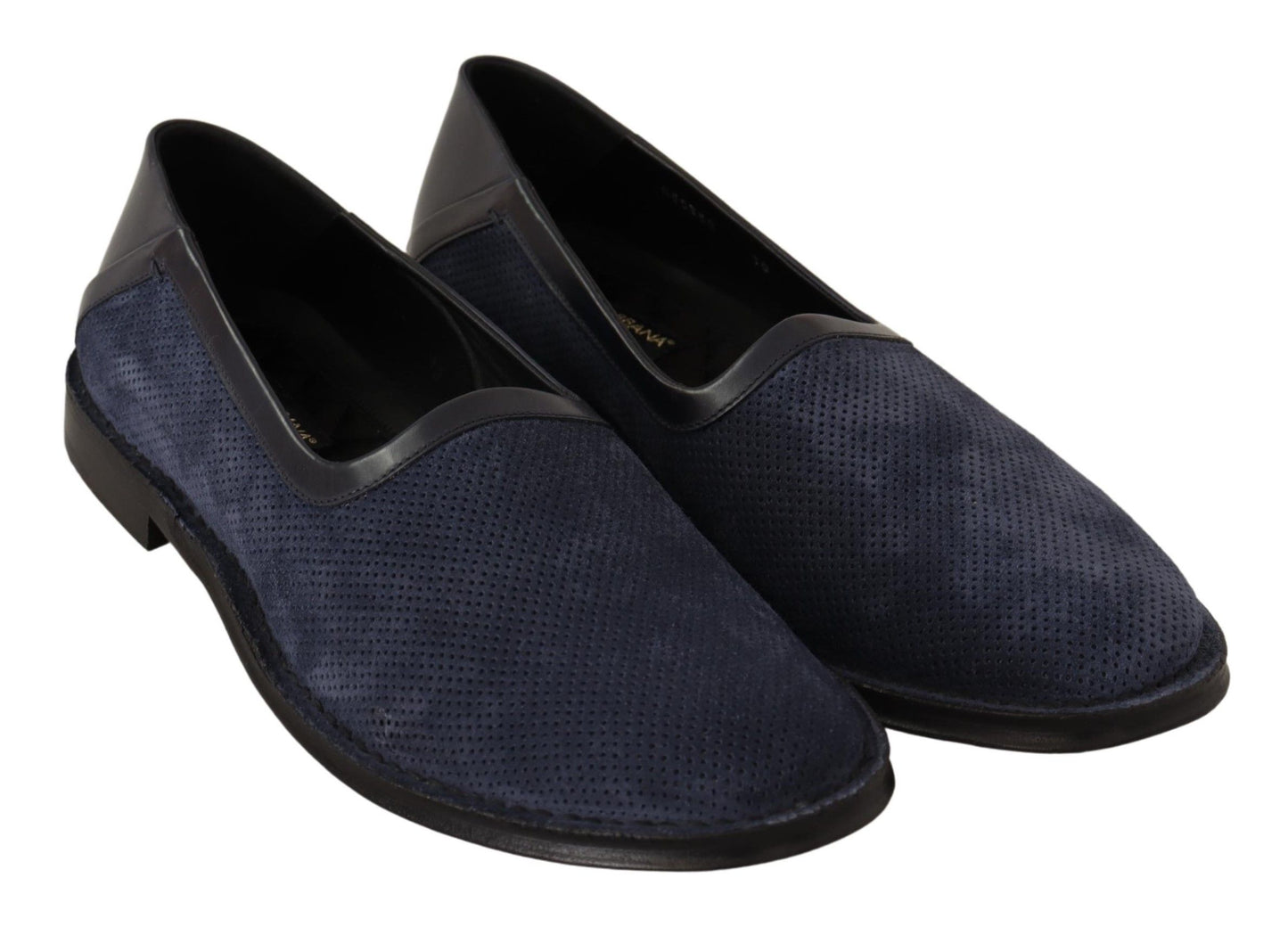 Dolce & Gabbana Blue Leather Perforated Slip On Loafers Shoes