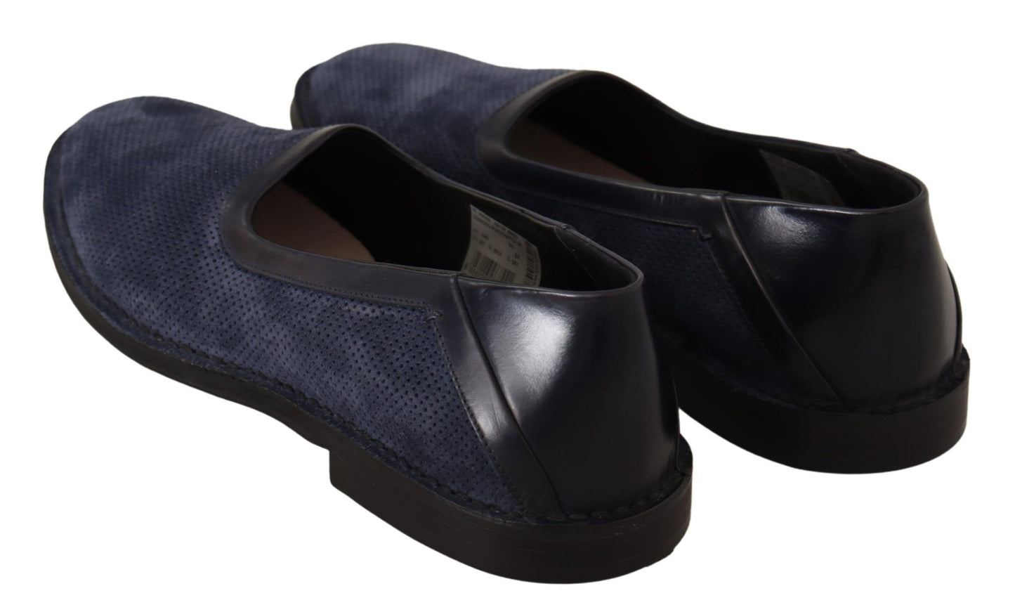 Dolce & Gabbana Blue Leather Perforated Slip On Loafers Shoes