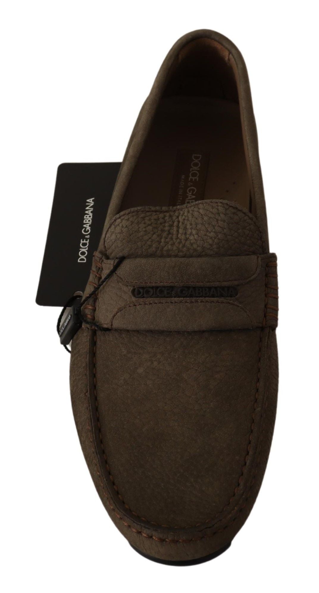 Dolce & Gabbana Brown Leather Flat Slip On Mocassin Shoes