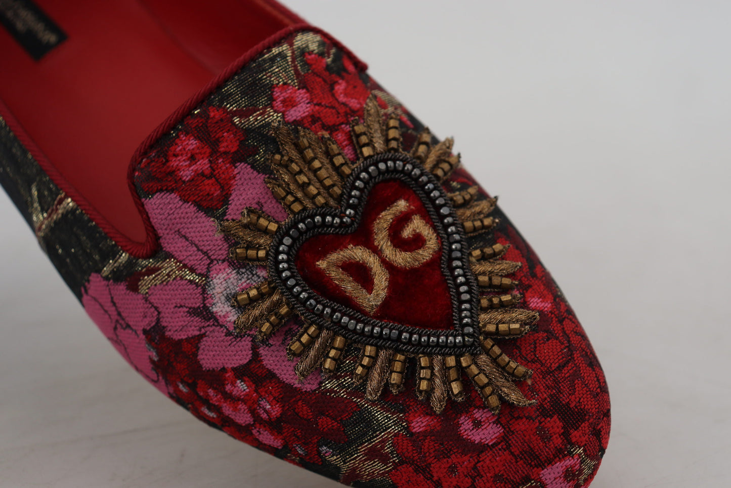 Dolce & Gabbana Multicolor Jacquard Sacred Heart Patch Slip On Shoes