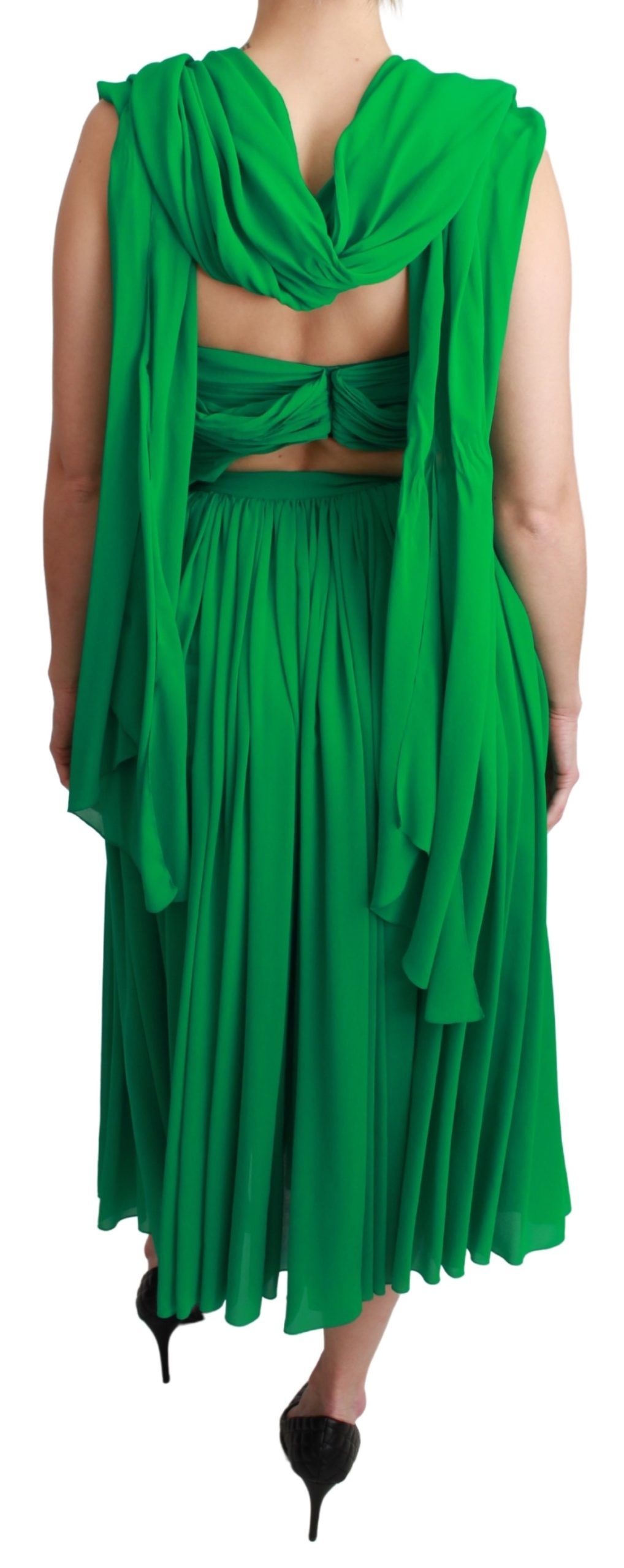 Dolce & Gabbana 100% Silk Green Sleeveless Pleated Maxi Dress