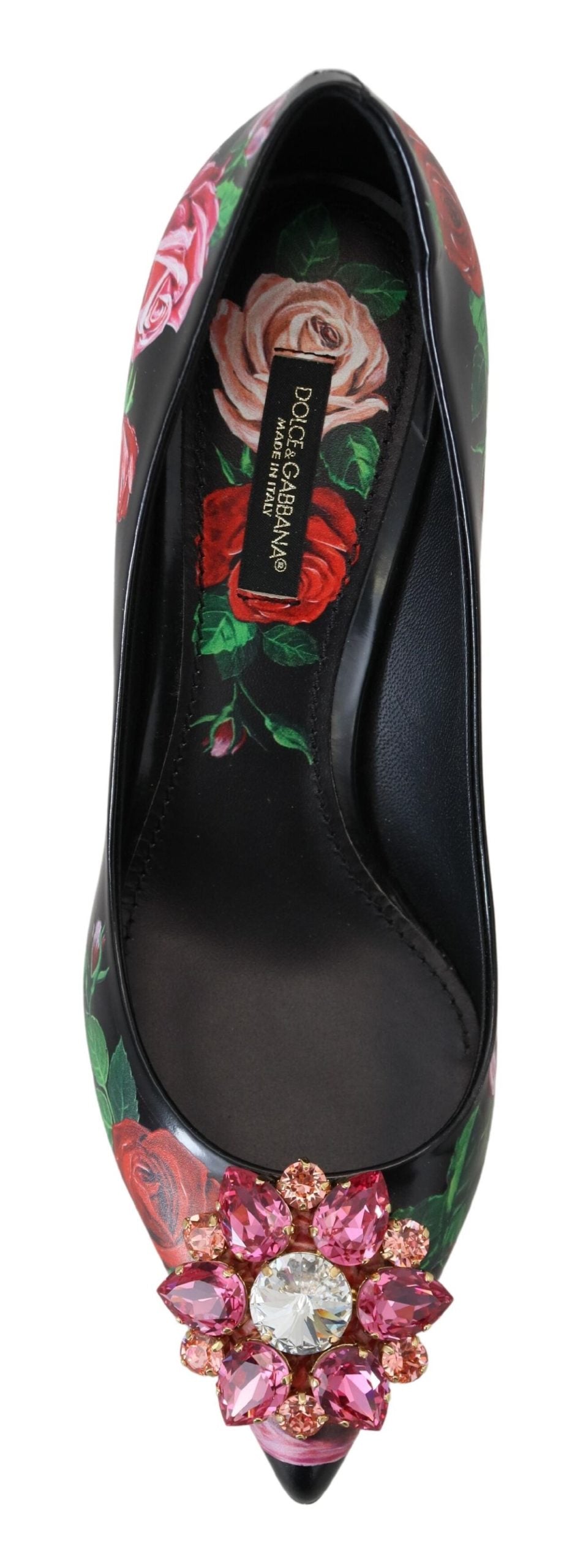 Dolce & Gabbana Black Floral Print Crystal Heels Pumps Shoes