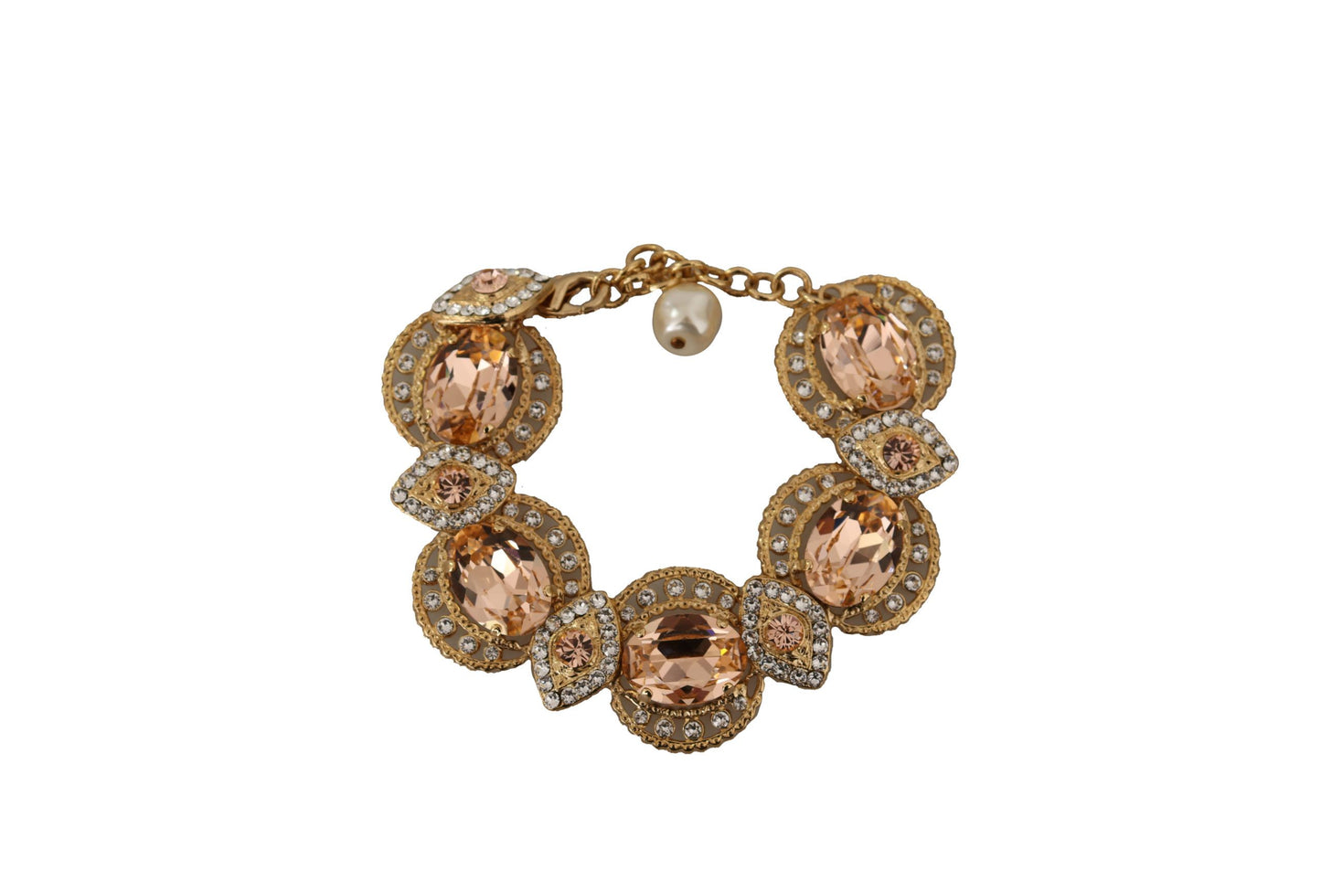 Dolce & Gabbana Gold Brass Chain Champagne Crystal Statement Charms Bracelet