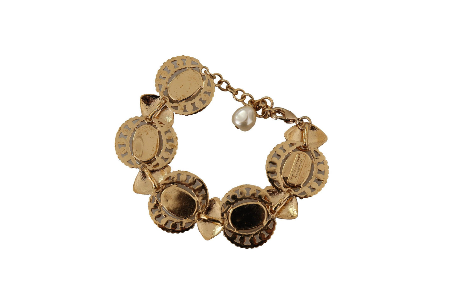 Dolce & Gabbana Gold Brass Chain Champagne Crystal Statement Charms Bracelet