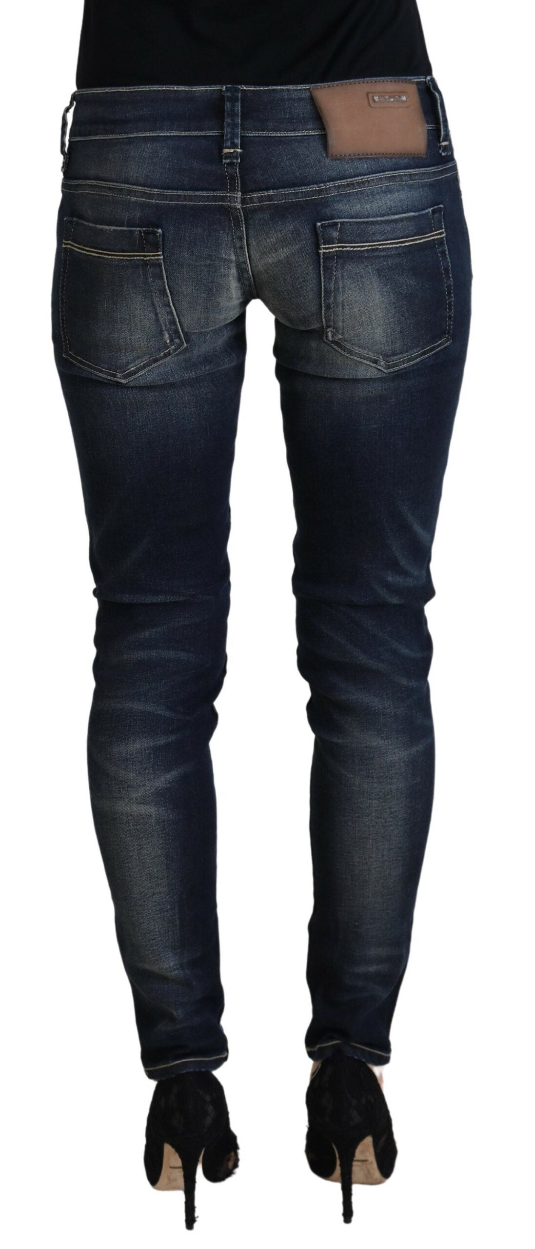 Acht Blue Washed Cotton Slim Fit Women Denim Jeans