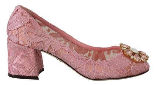 Dolce & Gabbana Pink Taormina Lace Crystal Pumps Pastel Shoes