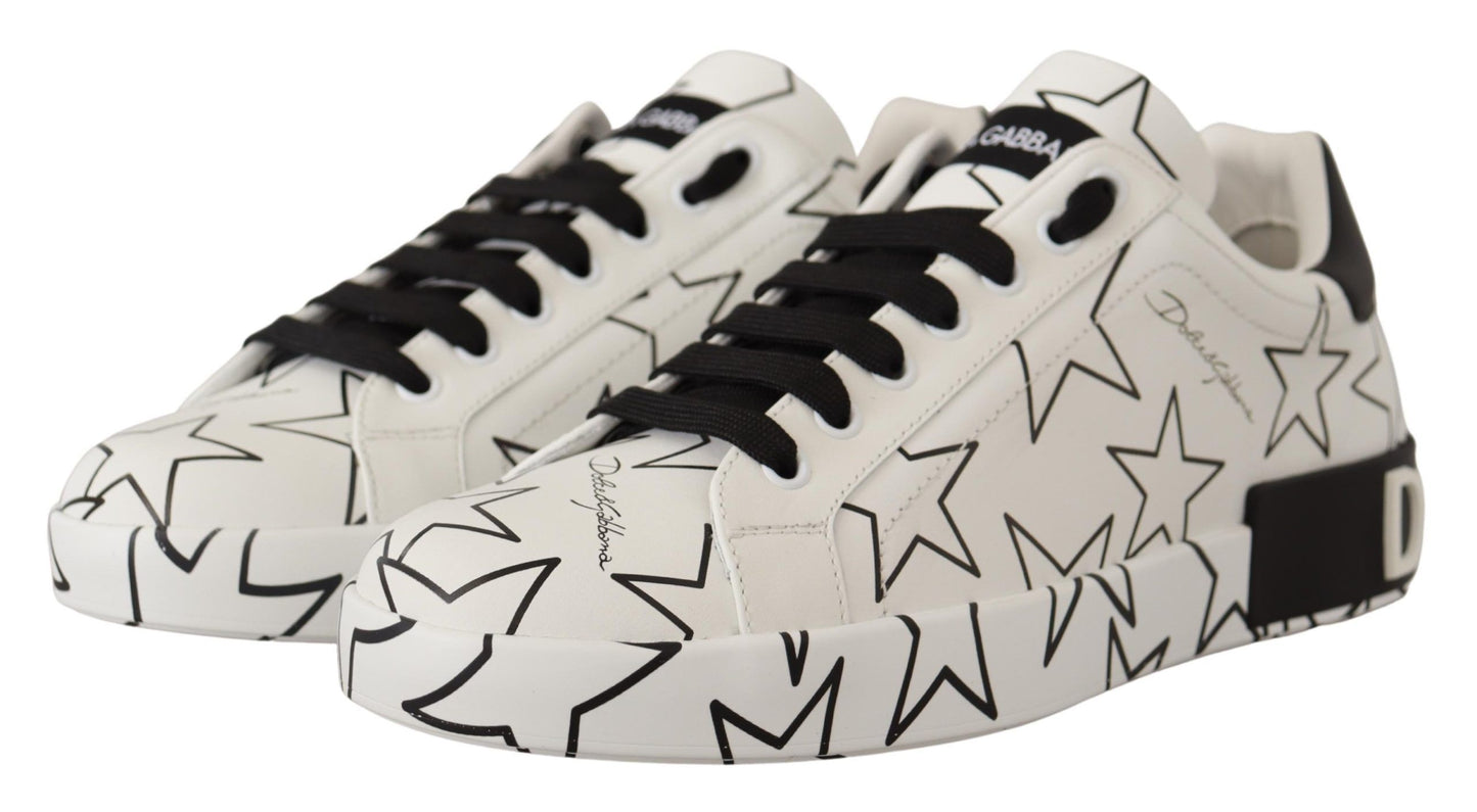 Dolce & Gabbana White Leather Stars Low Top Sneakers Shoes