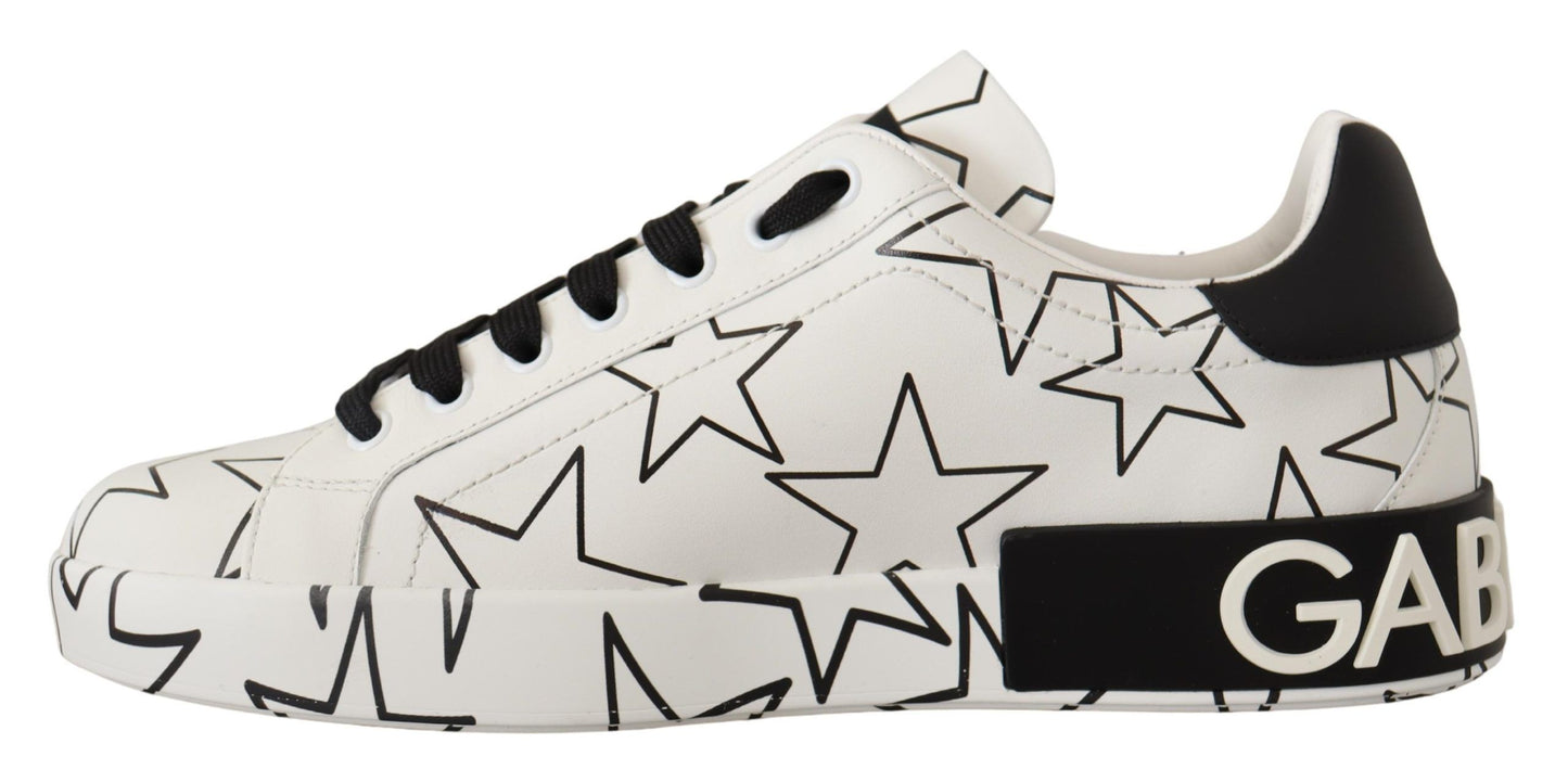 Dolce & Gabbana White Leather Stars Low Top Sneakers Shoes