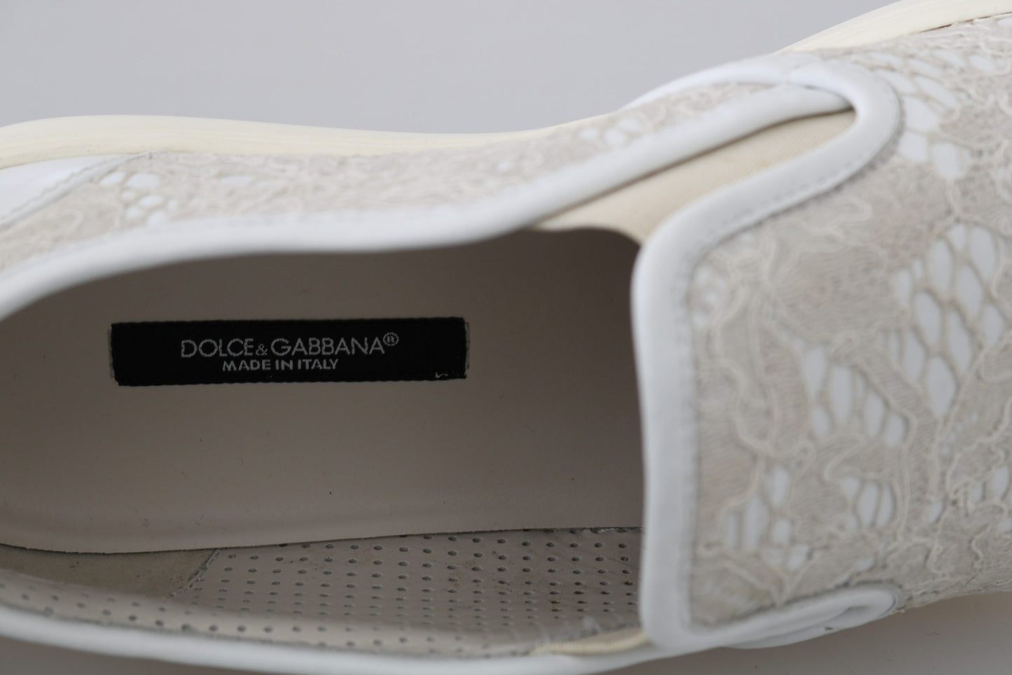 Dolce & Gabbana White Leather Lace Slip On Loafers Shoes