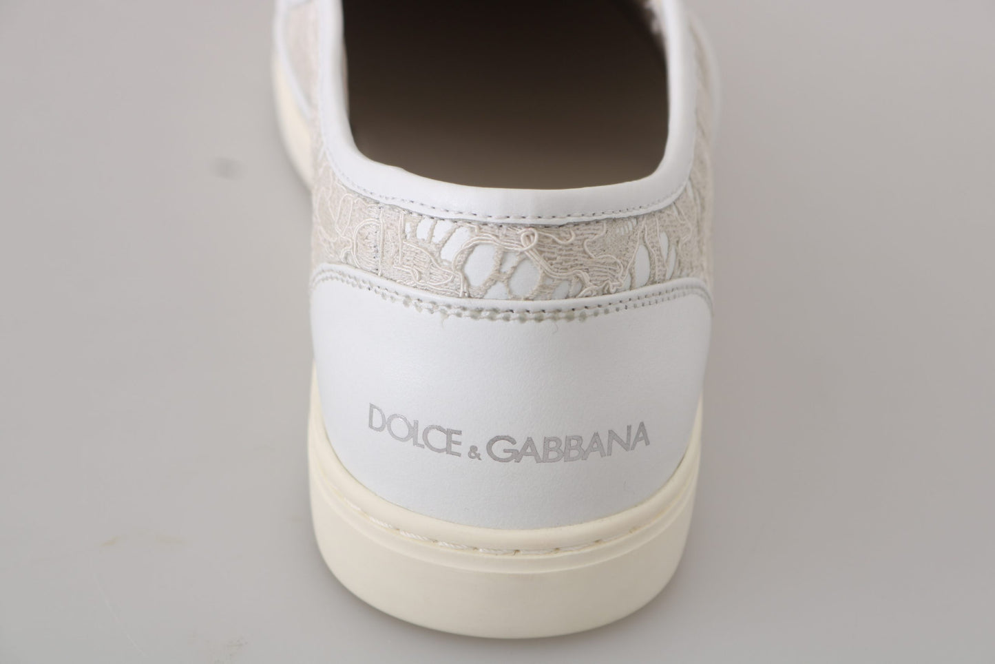 Dolce & Gabbana White Leather Lace Slip On Loafers Shoes