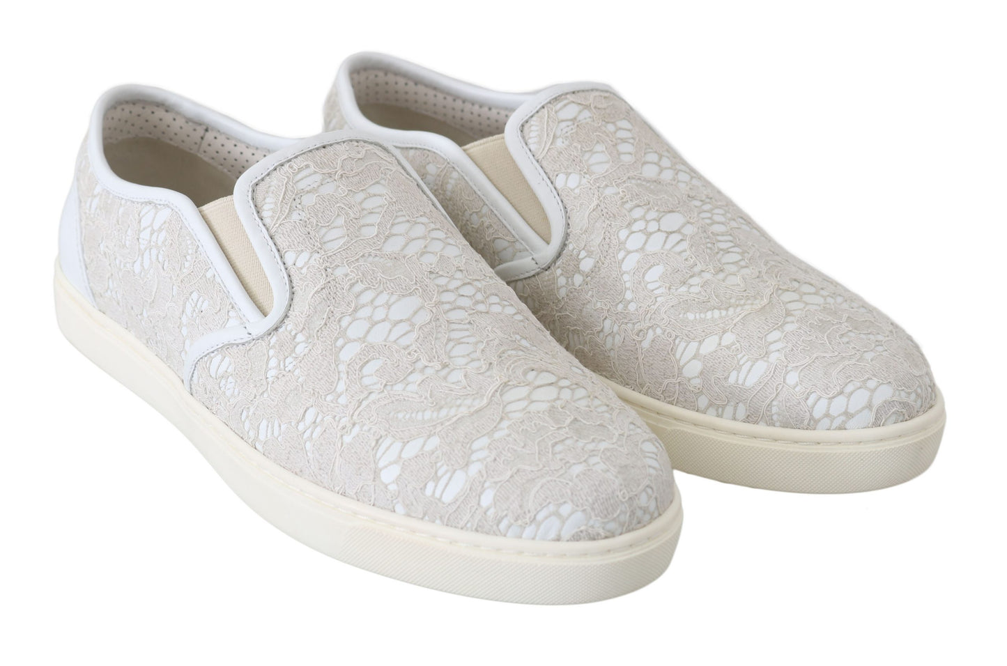 Dolce & Gabbana White Leather Lace Slip On Loafers Shoes