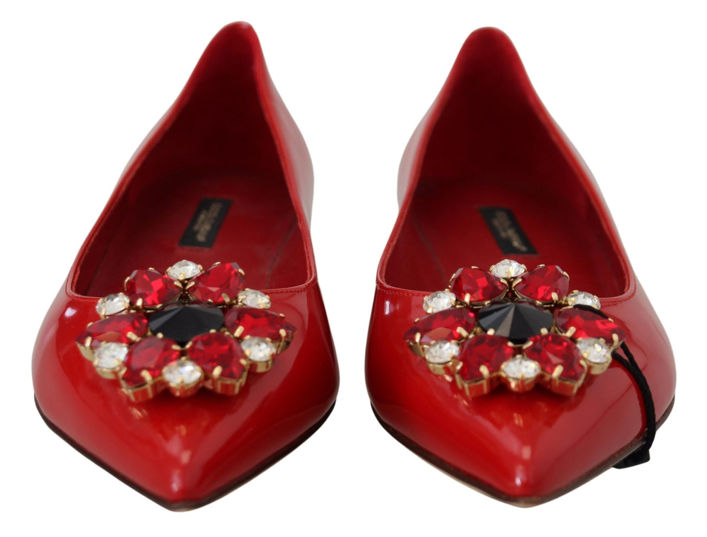 Dolce & Gabbana Red Leather Crystals Loafers Flats Shoes