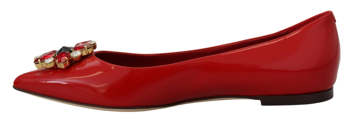 Dolce & Gabbana Red Leather Crystals Loafers Flats Shoes