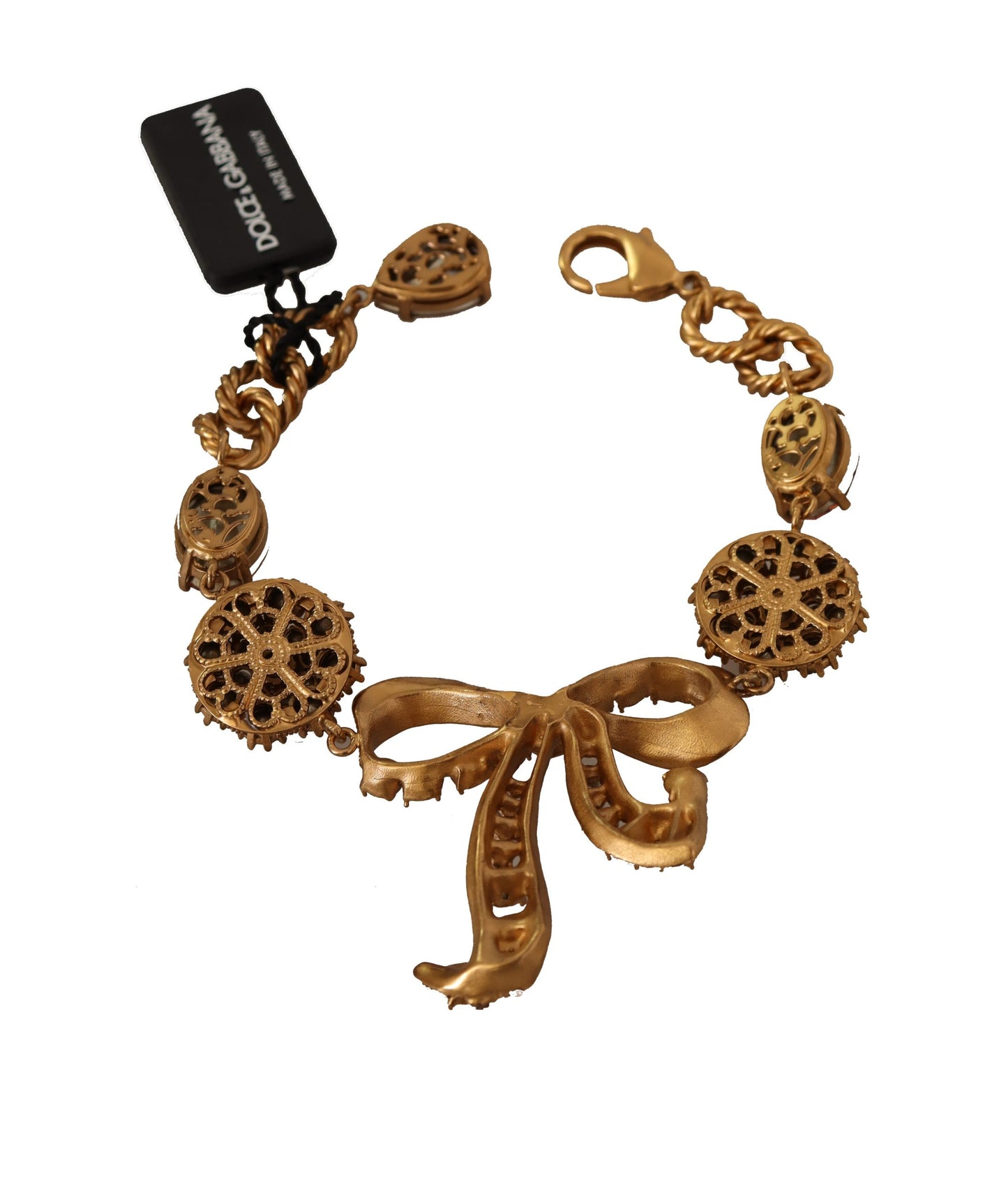 Dolce & Gabbana Gold Brass Chain Baroque Crystal Embellished Bracelet