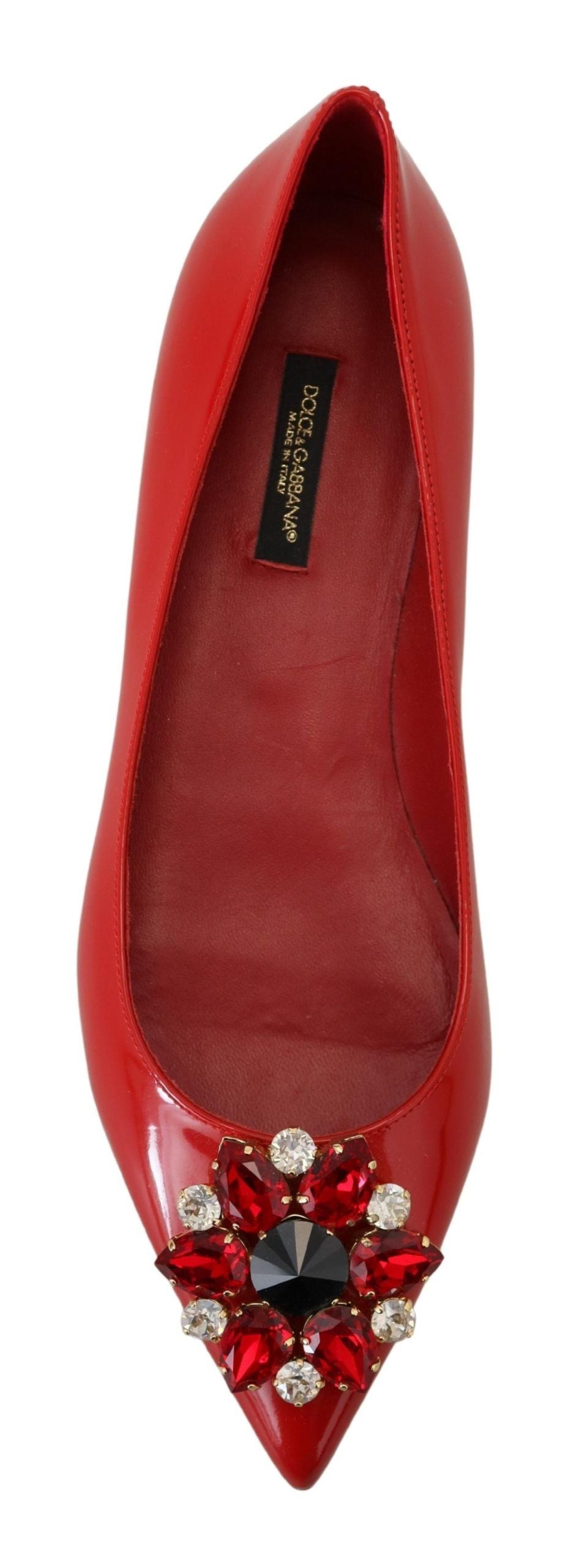 Dolce & Gabbana Red Leather Crystals Loafers Flats Shoes